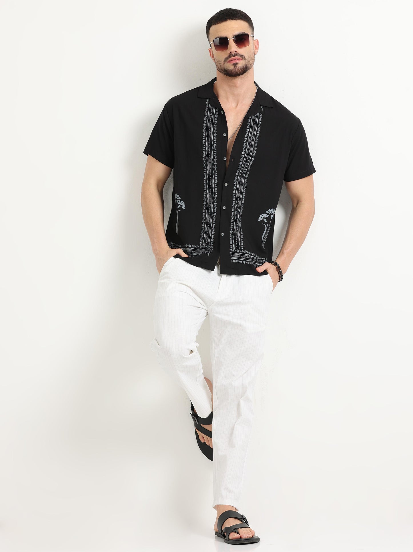 Black Printed Half Sleeve Shirt For Men