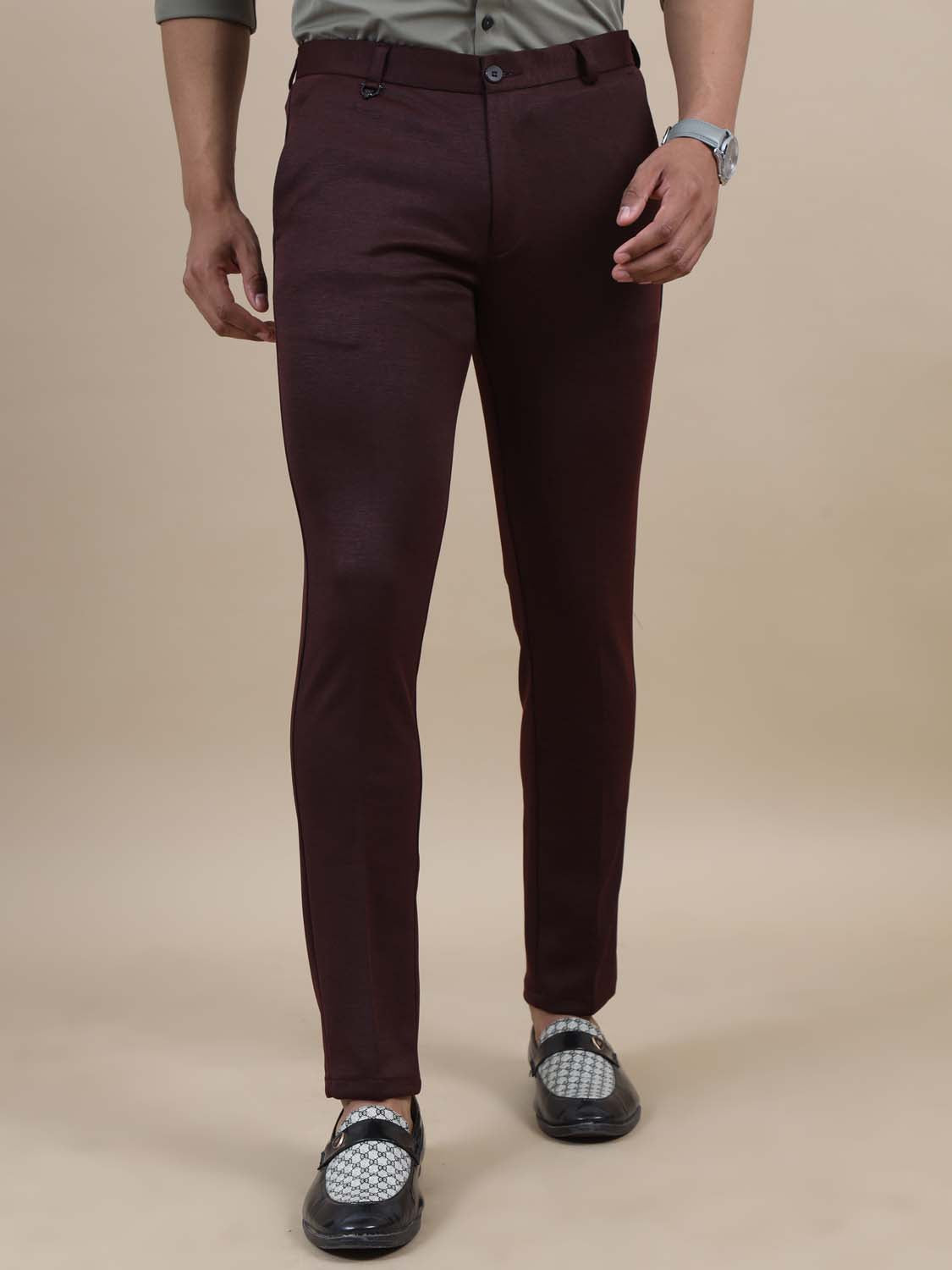 Maroon fashion chinos mens