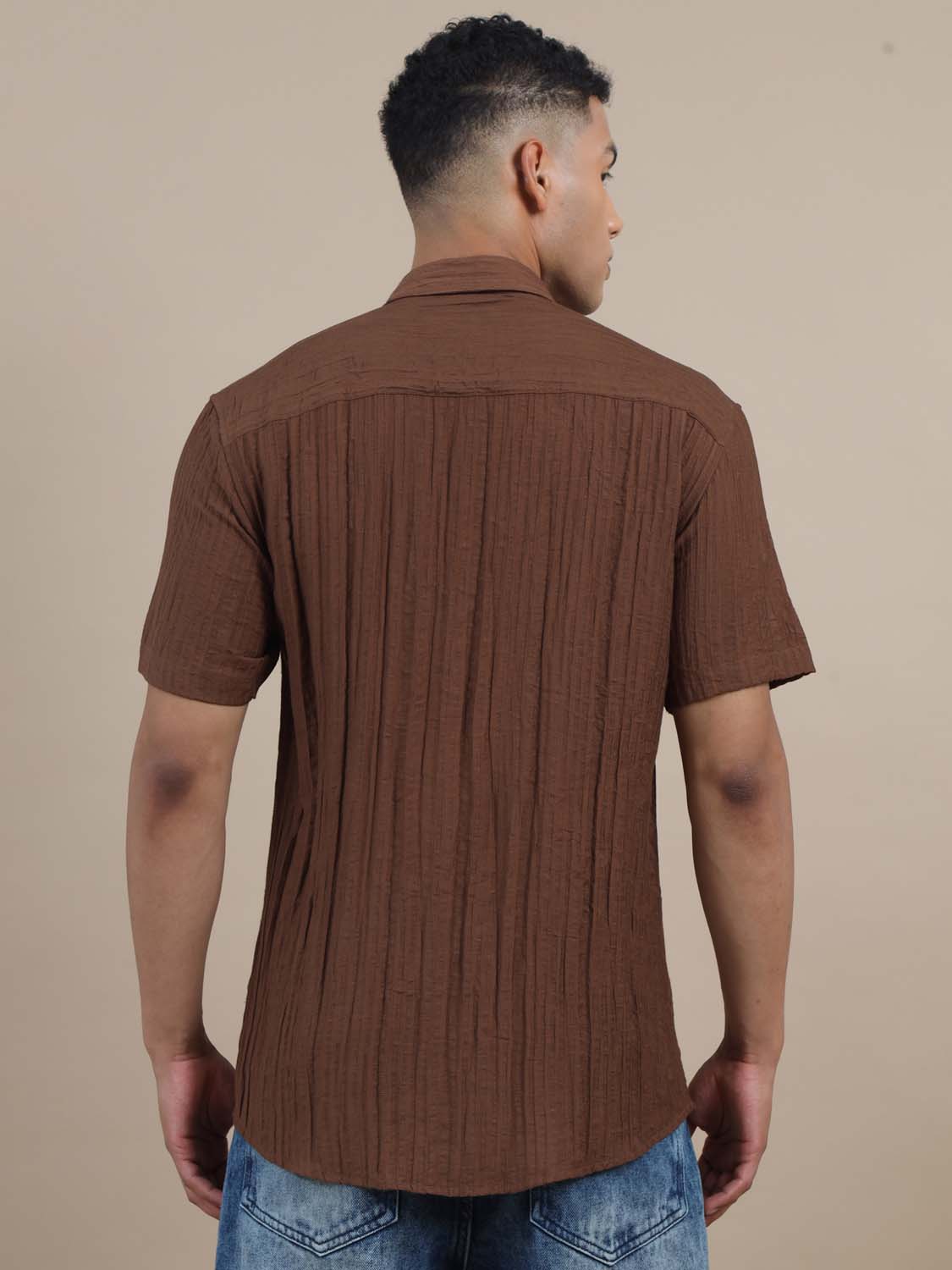 Ripple Ridge Choclate Brown Solid Textured Shirt