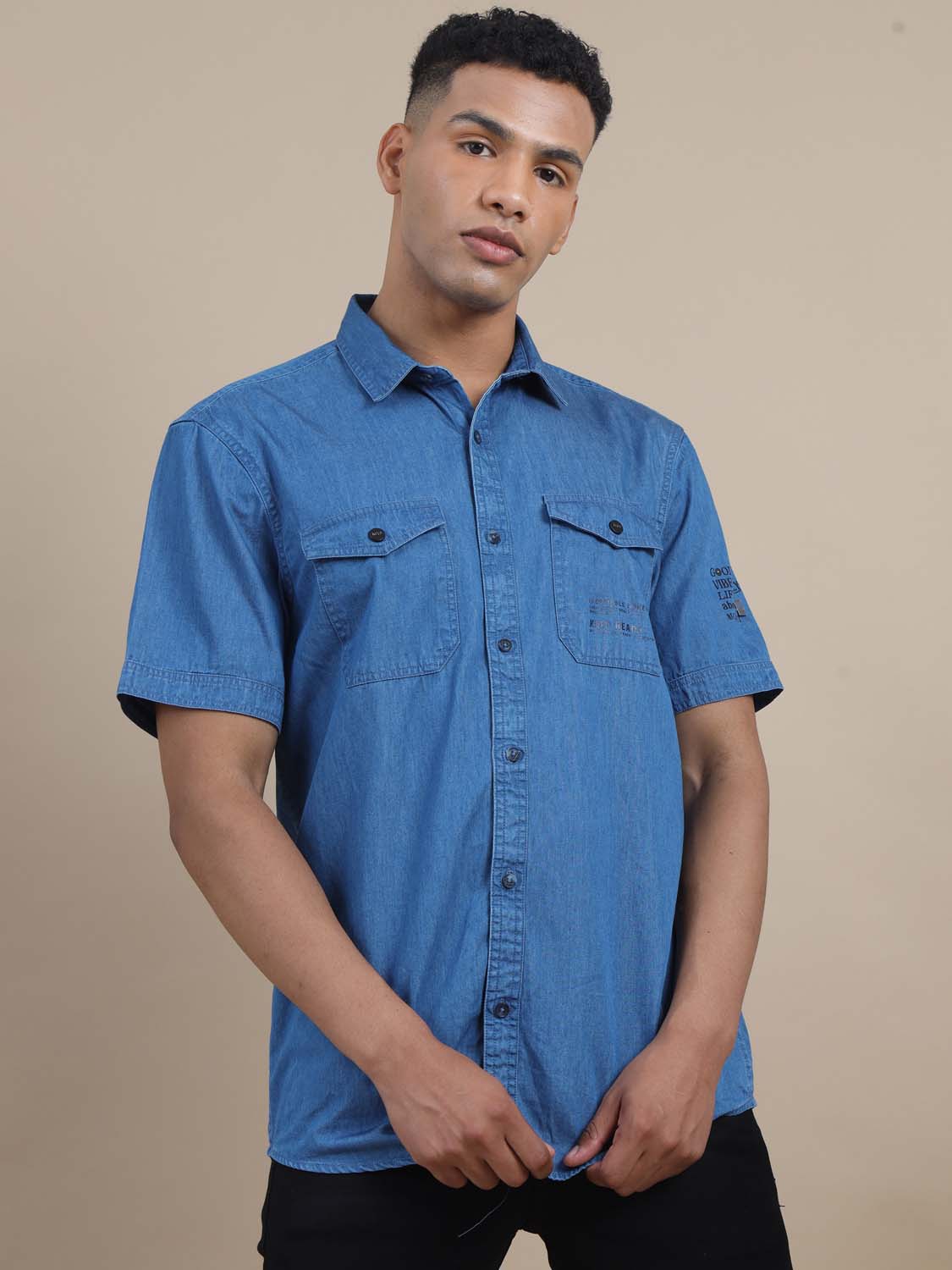 Denim shirt half sleeves best sale