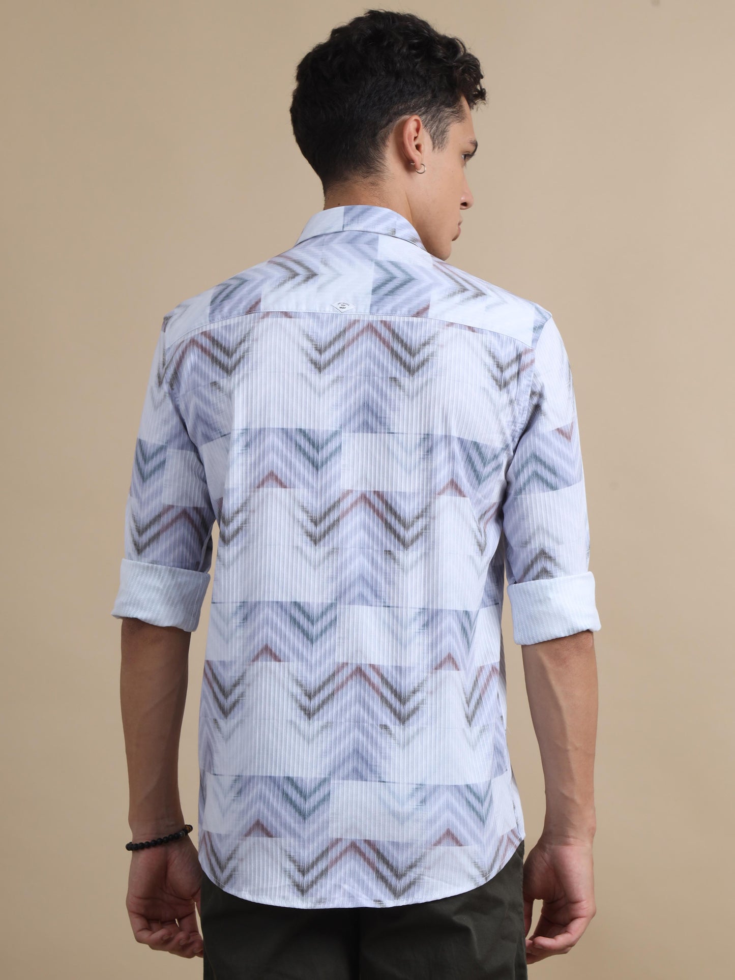 Zigzag Light Blue Printed Shirt Textured Print