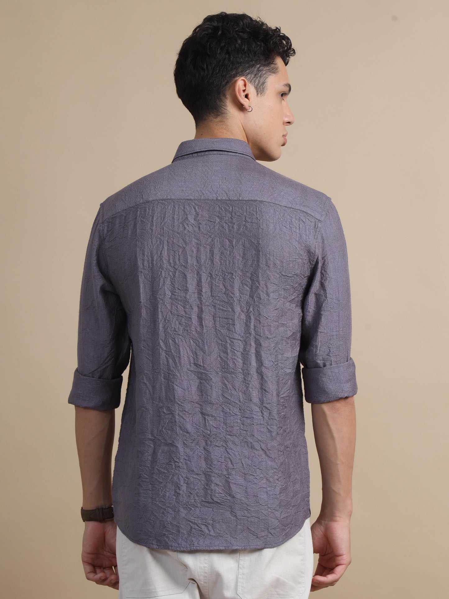 Chillax Self Embroidery Grey Solid Shirt For Men