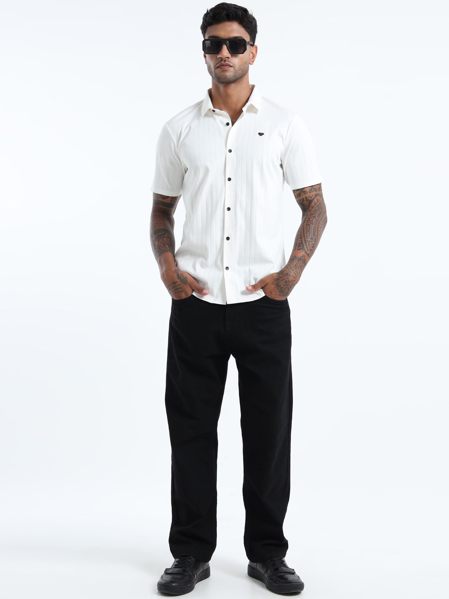 Ivory Pinstripe WhitePolo Shirt
