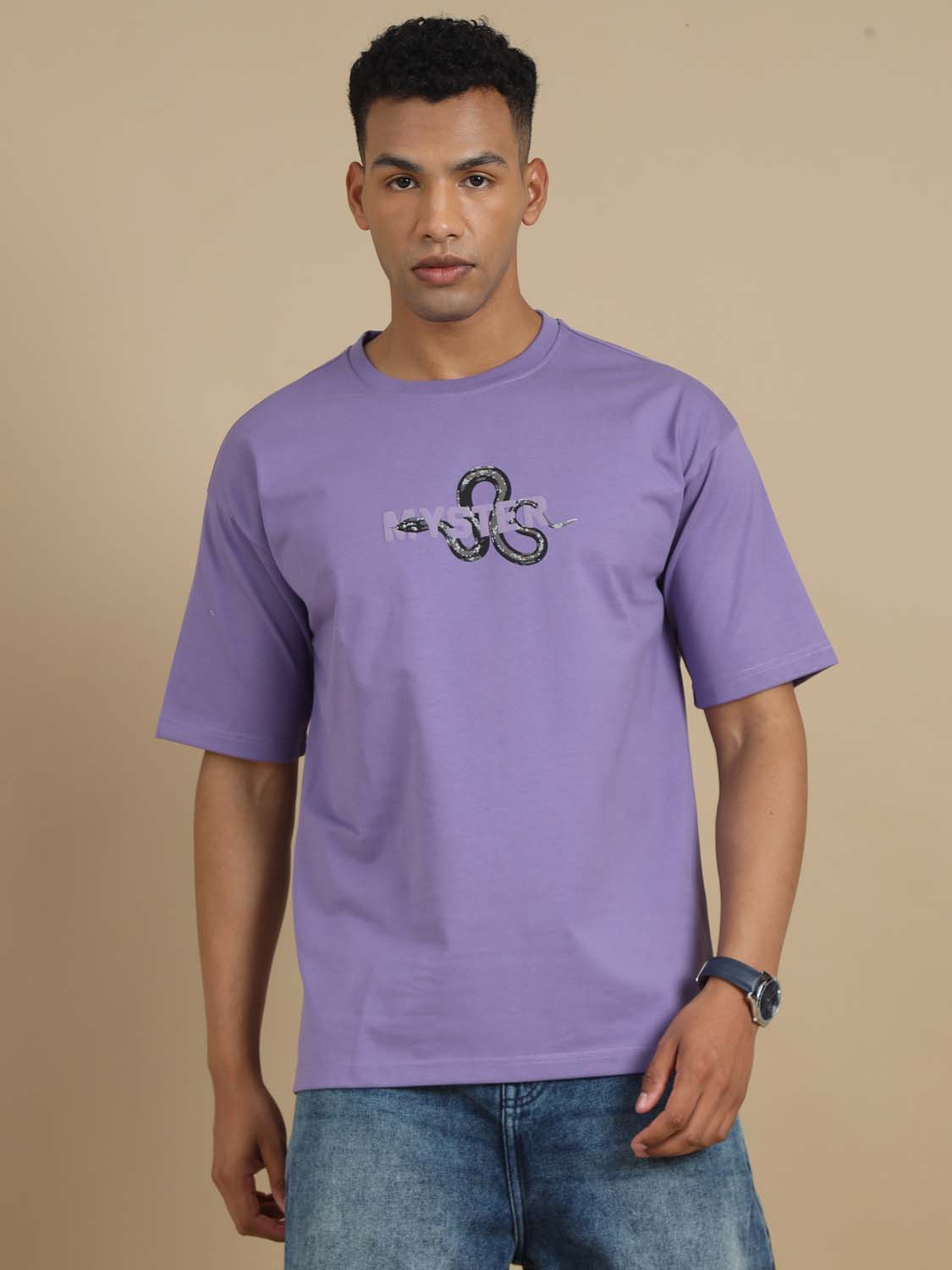 Shop Puff bomb Purple Oversized T Shirt For Men Online