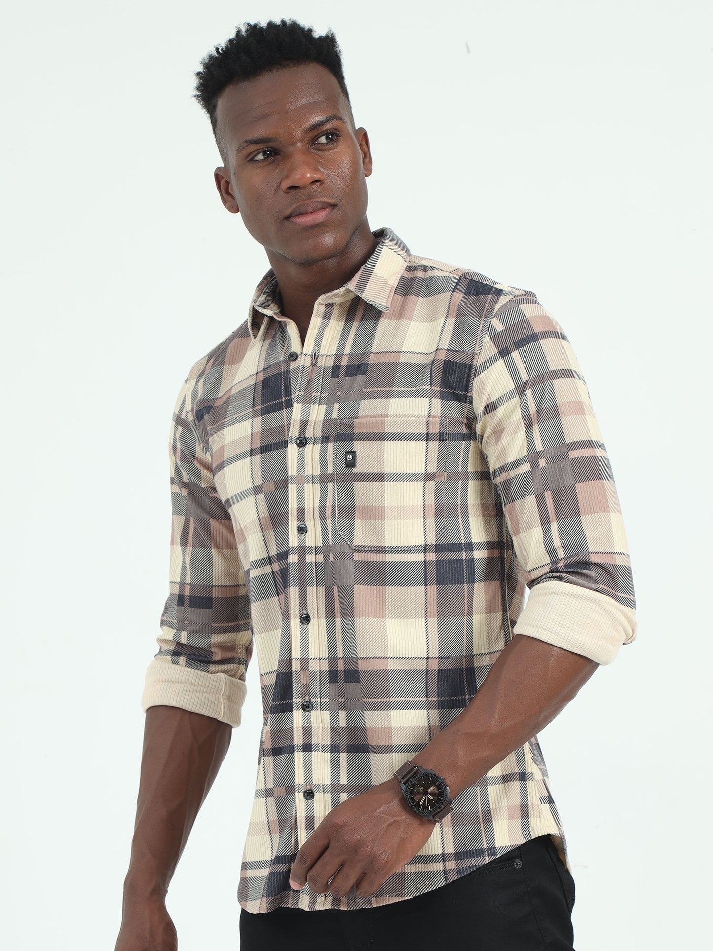 Light Brown cotton checked shirts for men