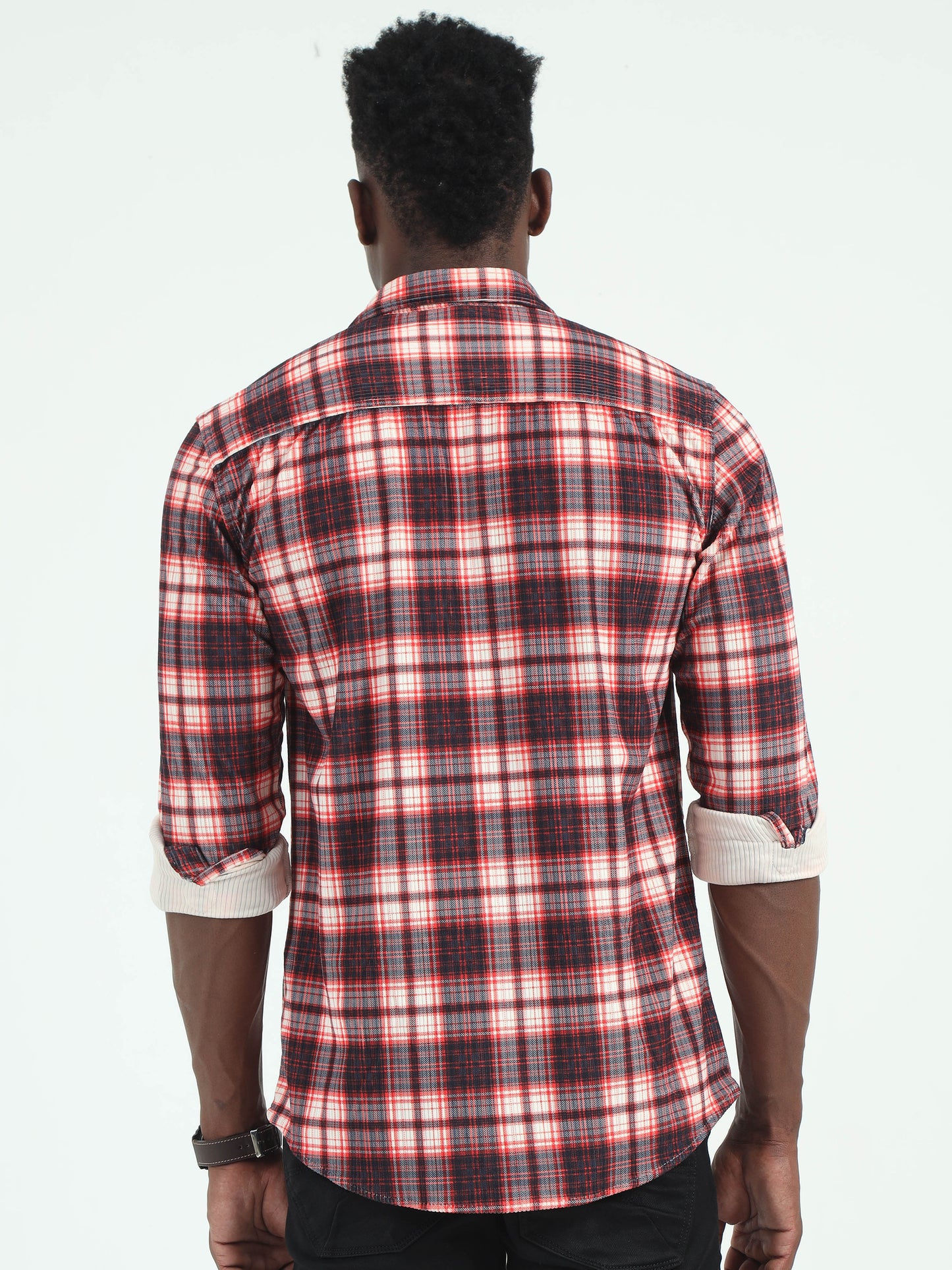Red Corduroy Casual check shirt for men