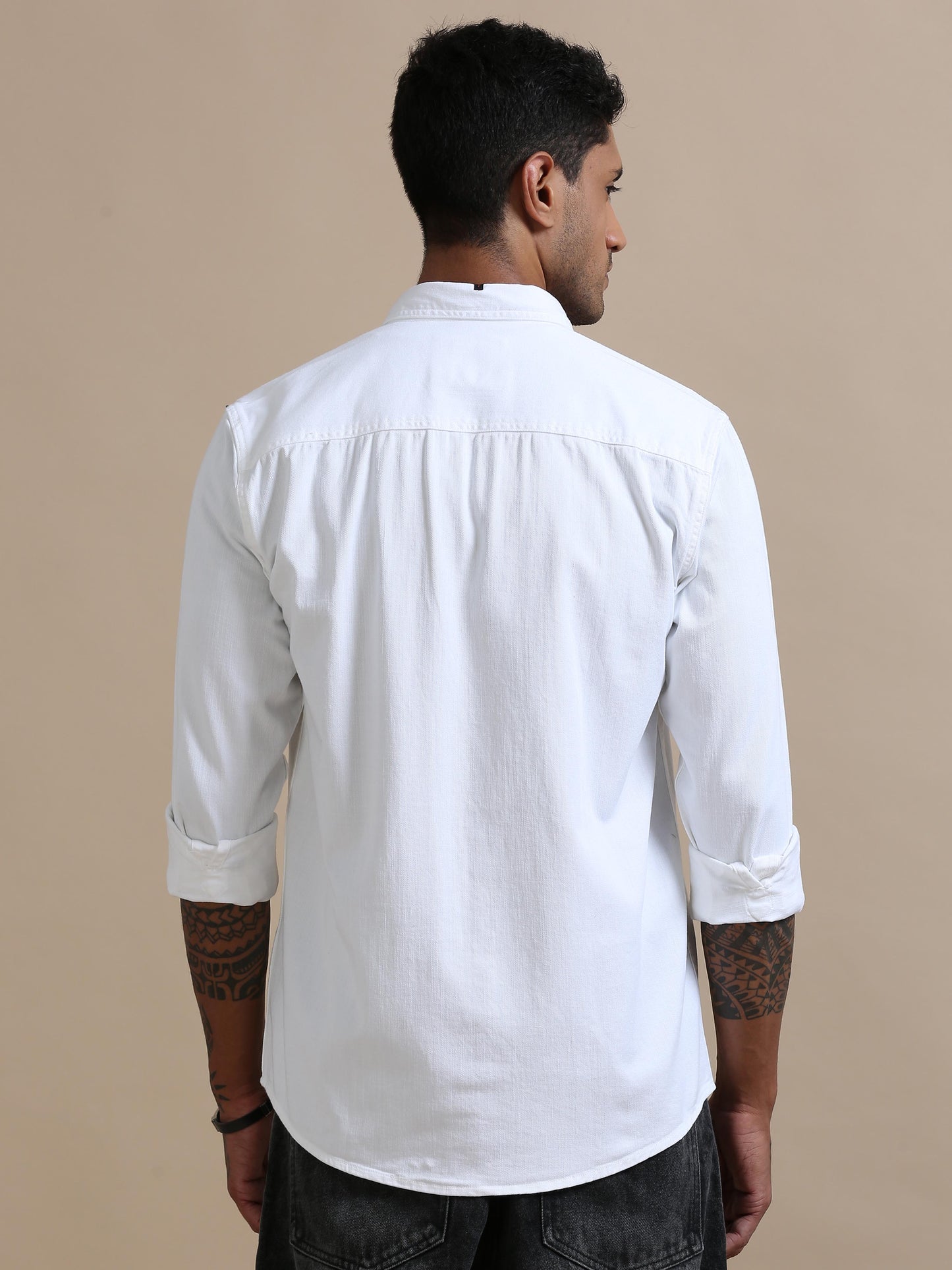 Rugged White Denim Shirt For Men