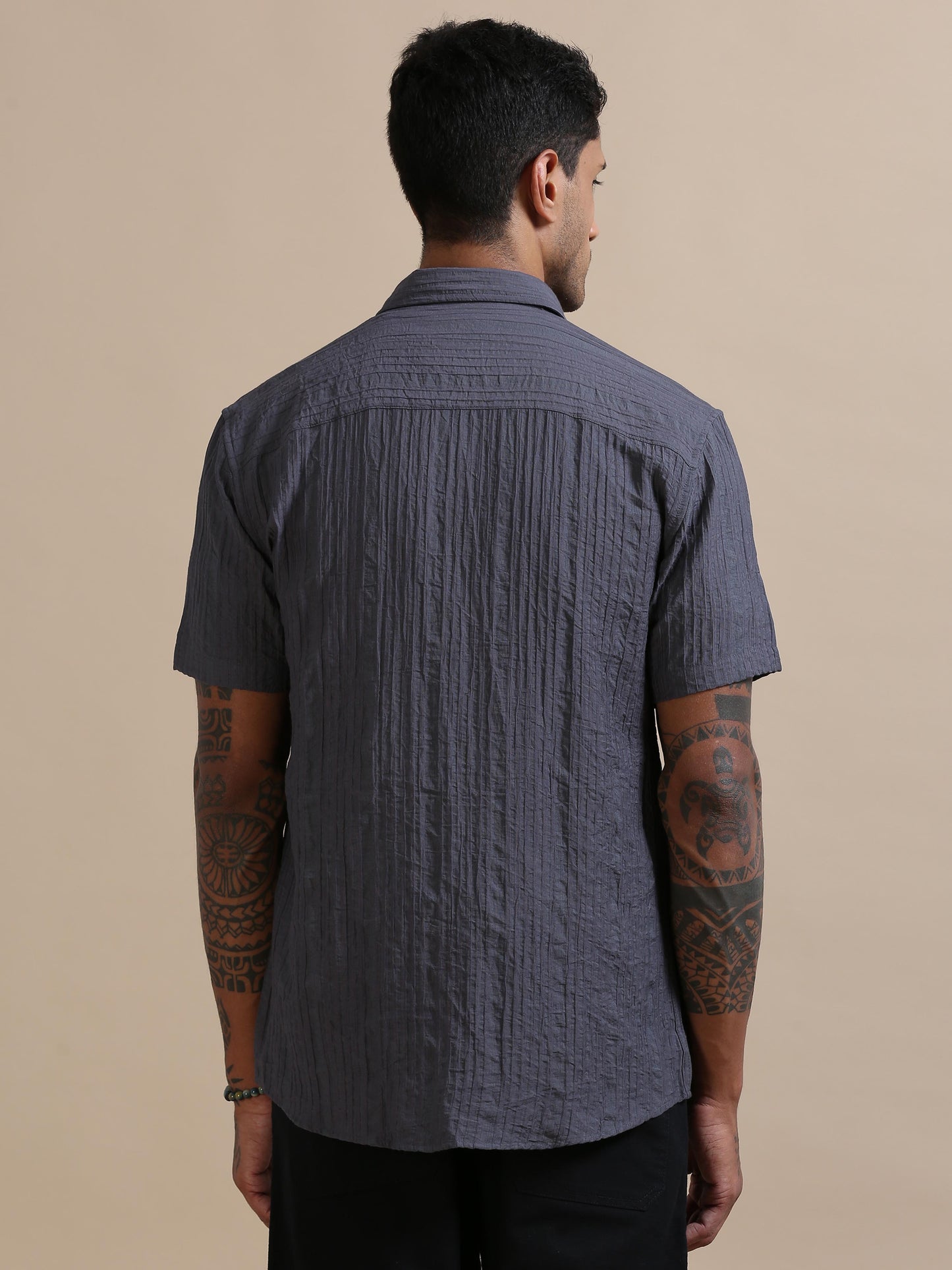 Ripple Ridge Dark Grey Solid Shirt For Men