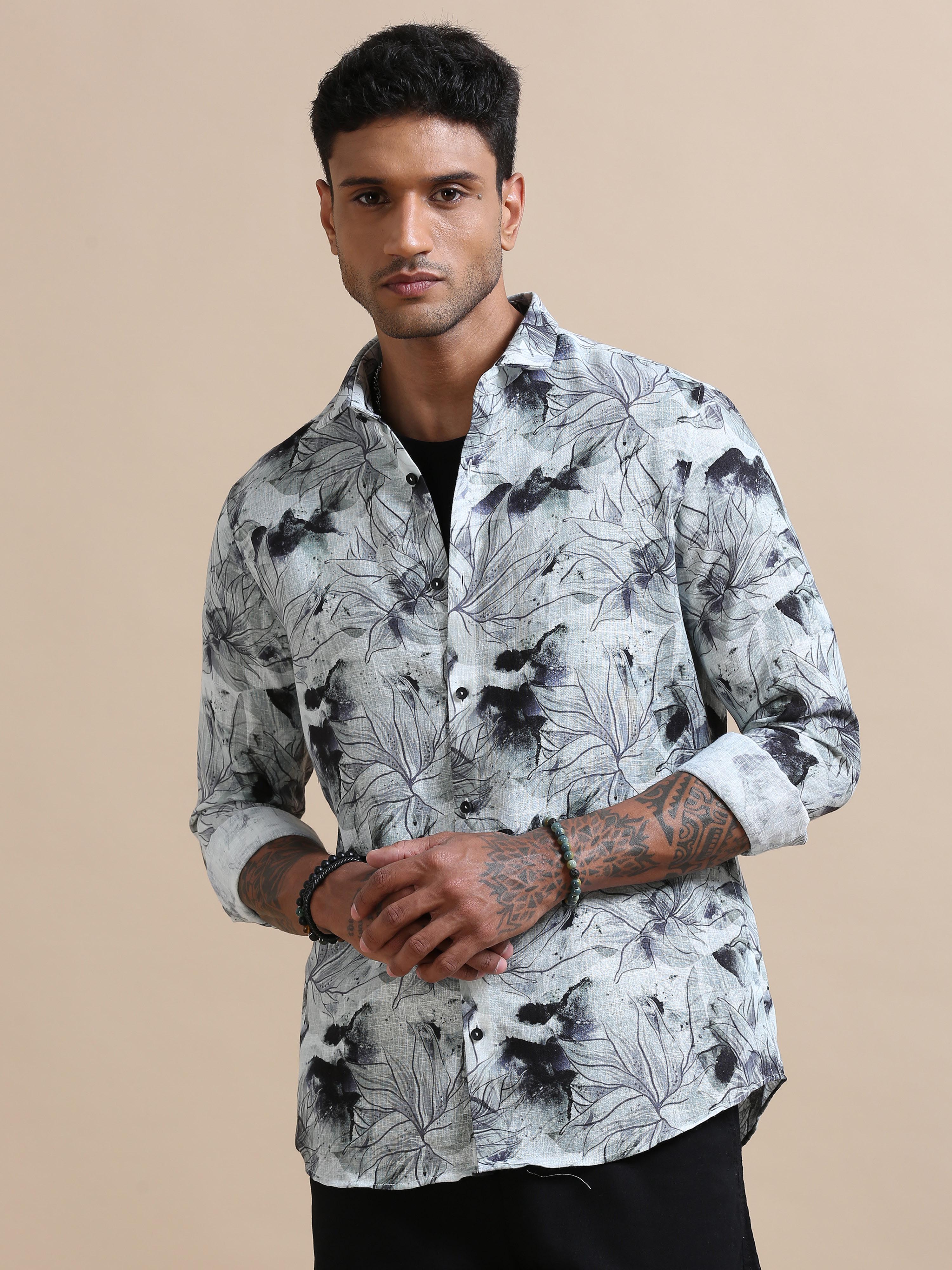 Men's Floral Green Shirt