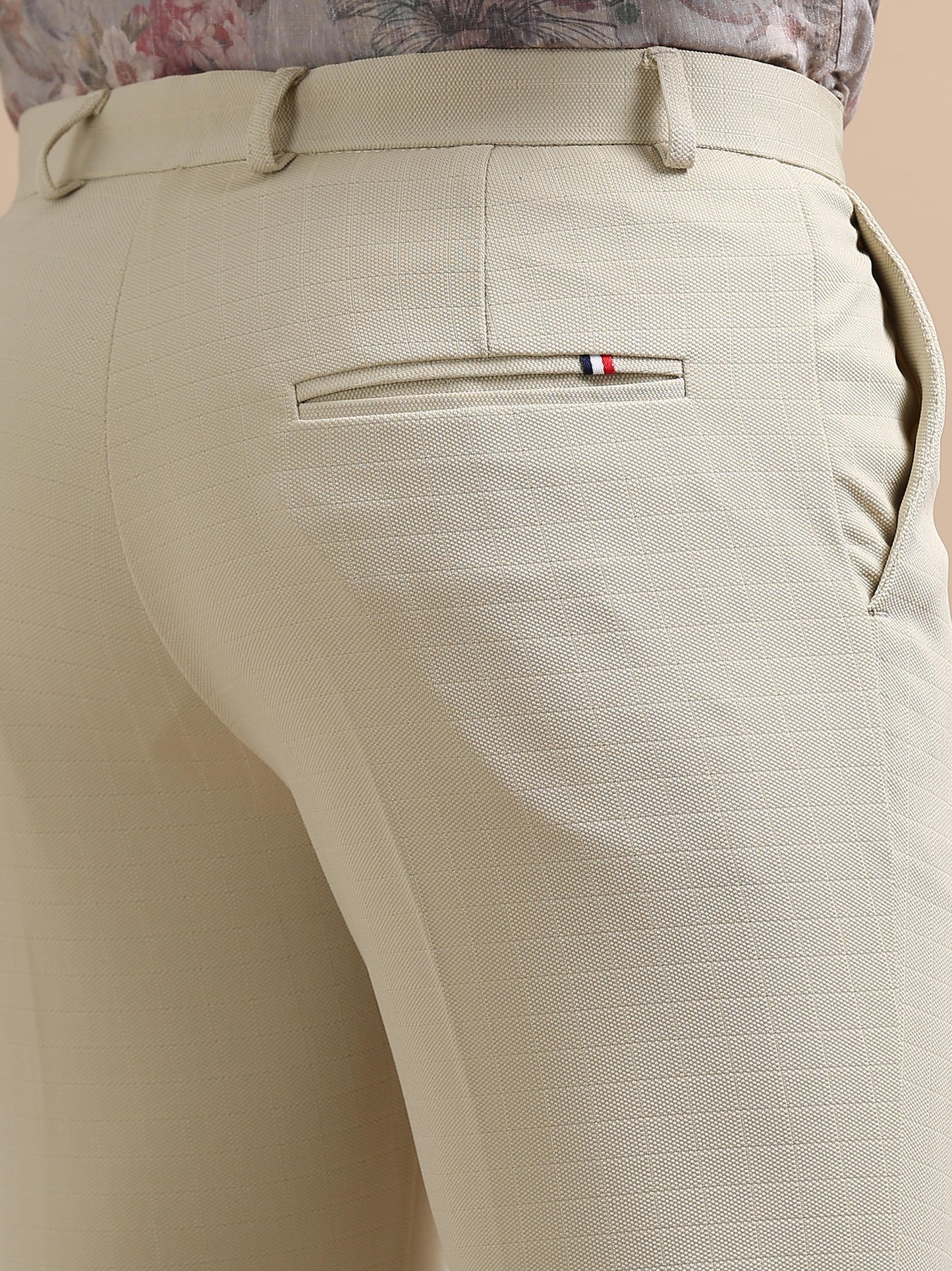 Exacto Cream Self Checks Chinos For Men