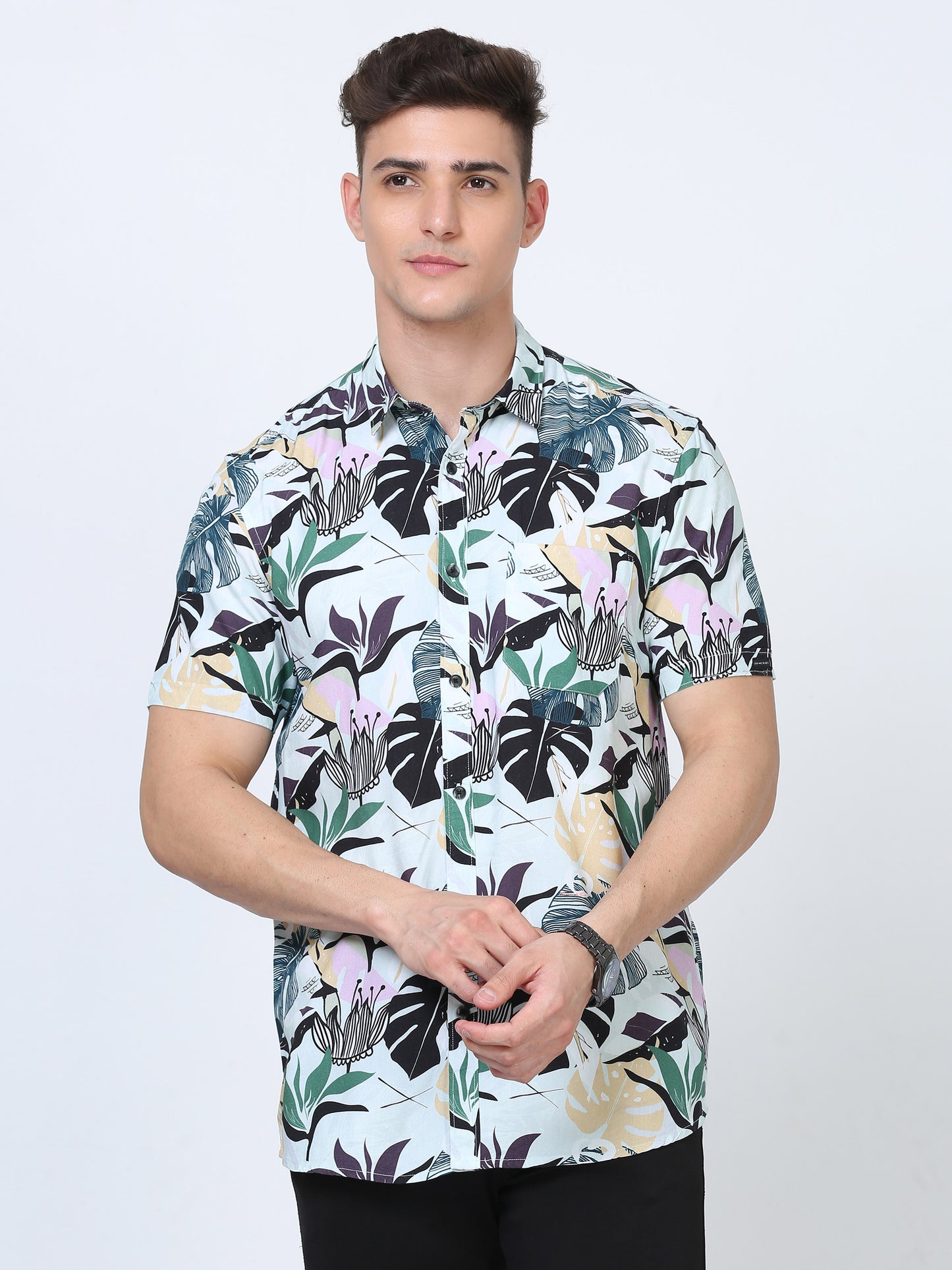 Multi Color Mens Printed Shirt Half Sleeve