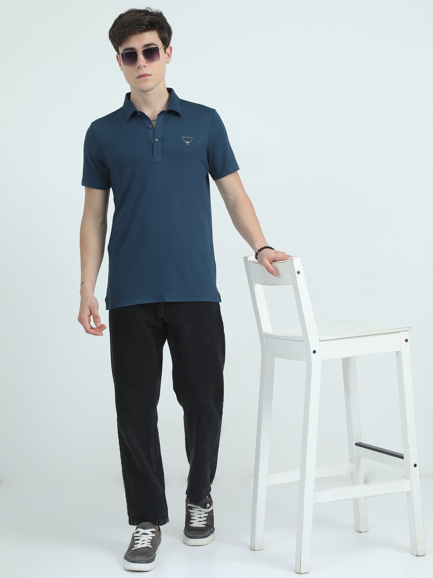Box Dobby Nylon Poly Blue Polo T-Shirt Men