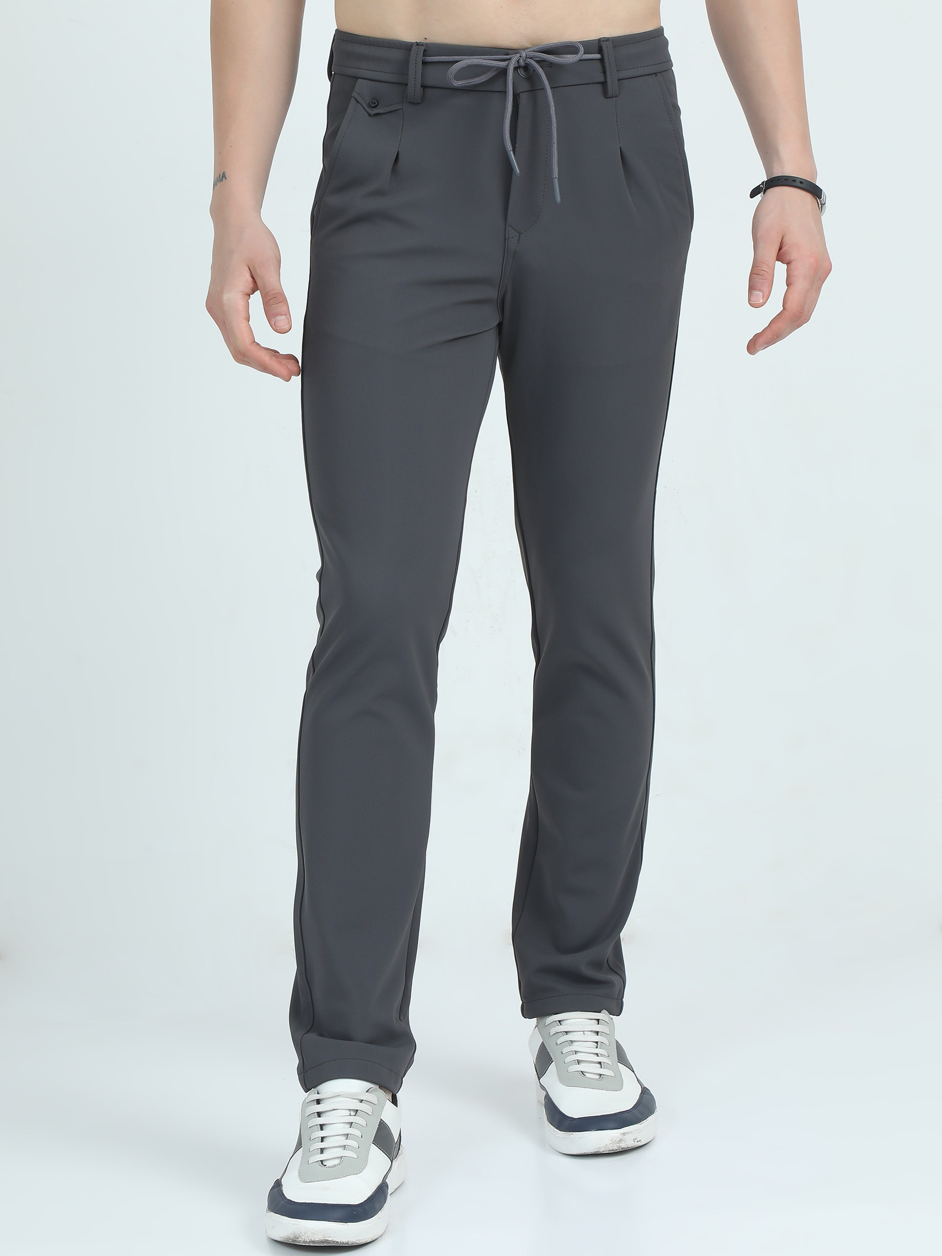 Men's Grey Comfort Slim Fit Low-Rise Trousers main image 0