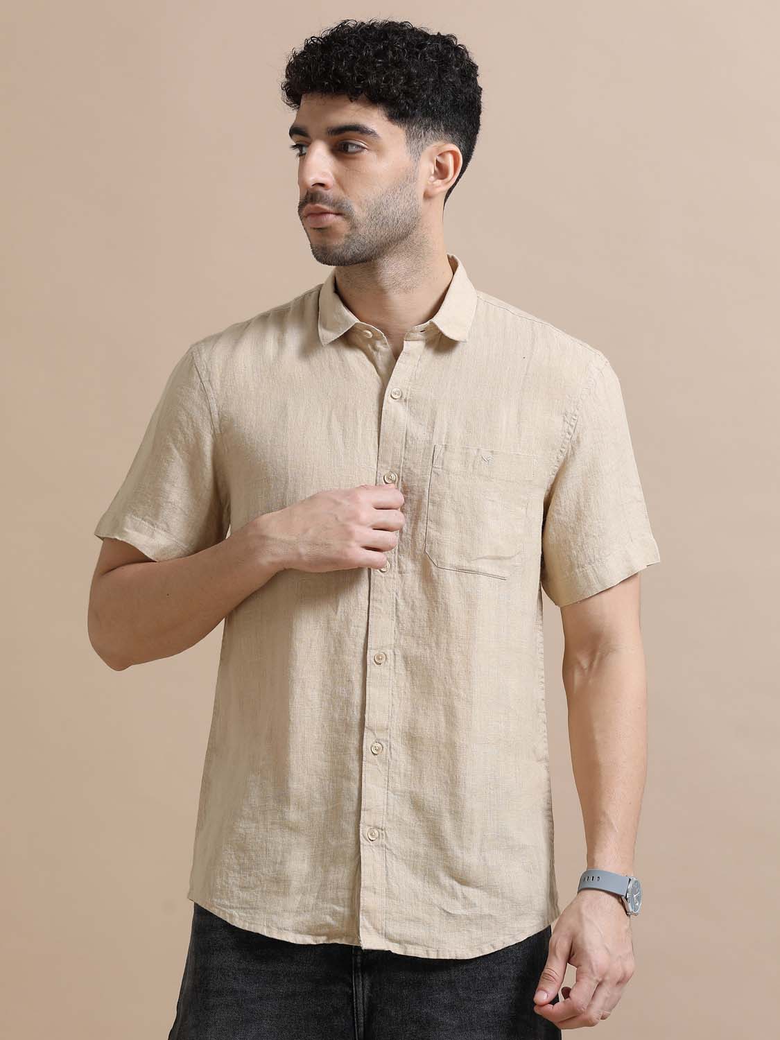 Shop Feather Beige Linen Shirt For Men Online At Great Price