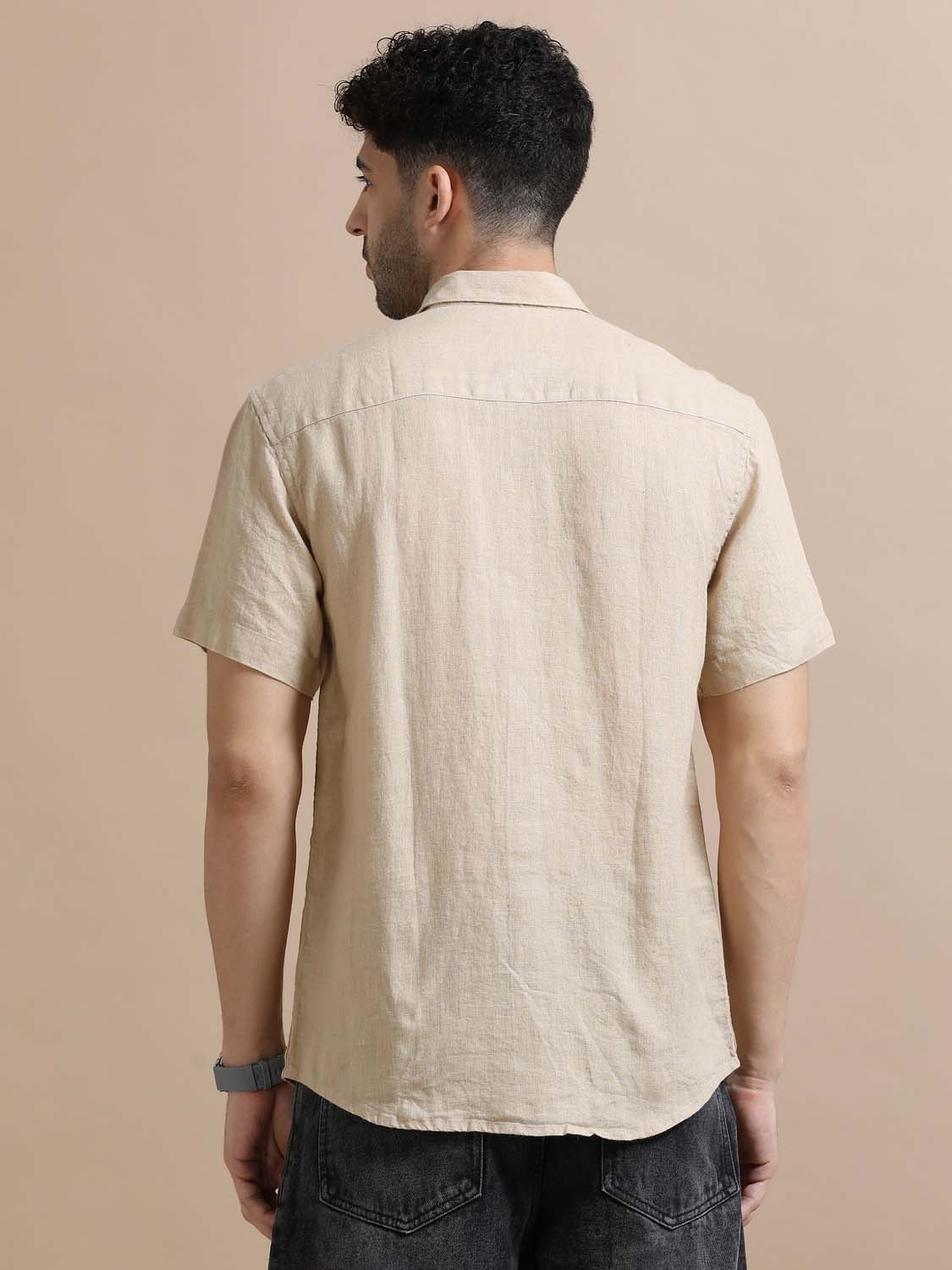 Feather Beige Linen Shirt For Men