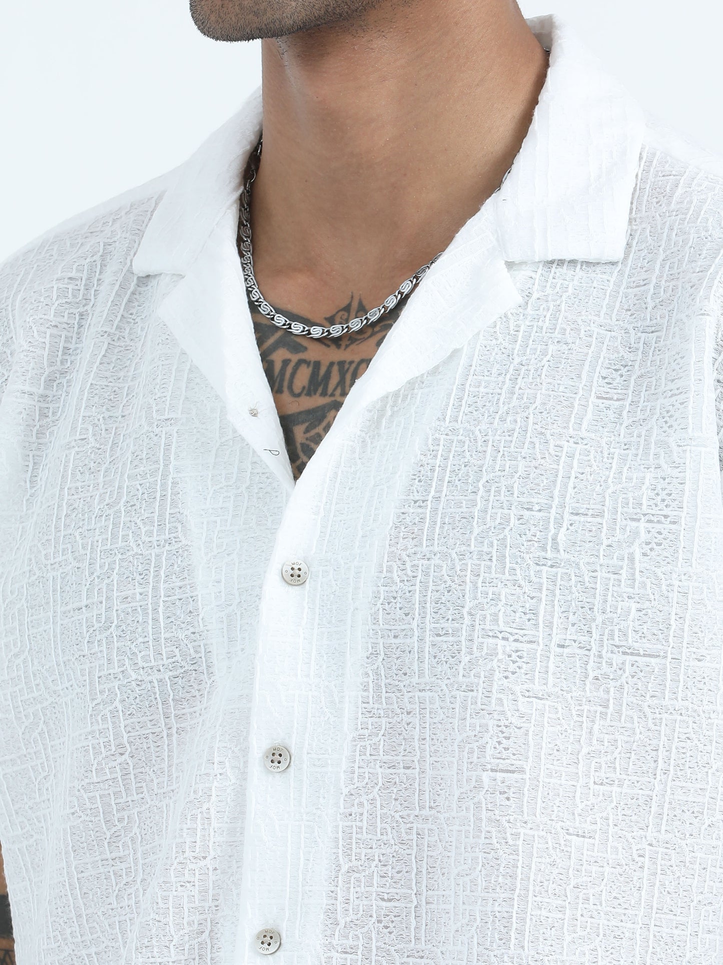 Poly Jaccqard White Half Sleeve Shirt For Men