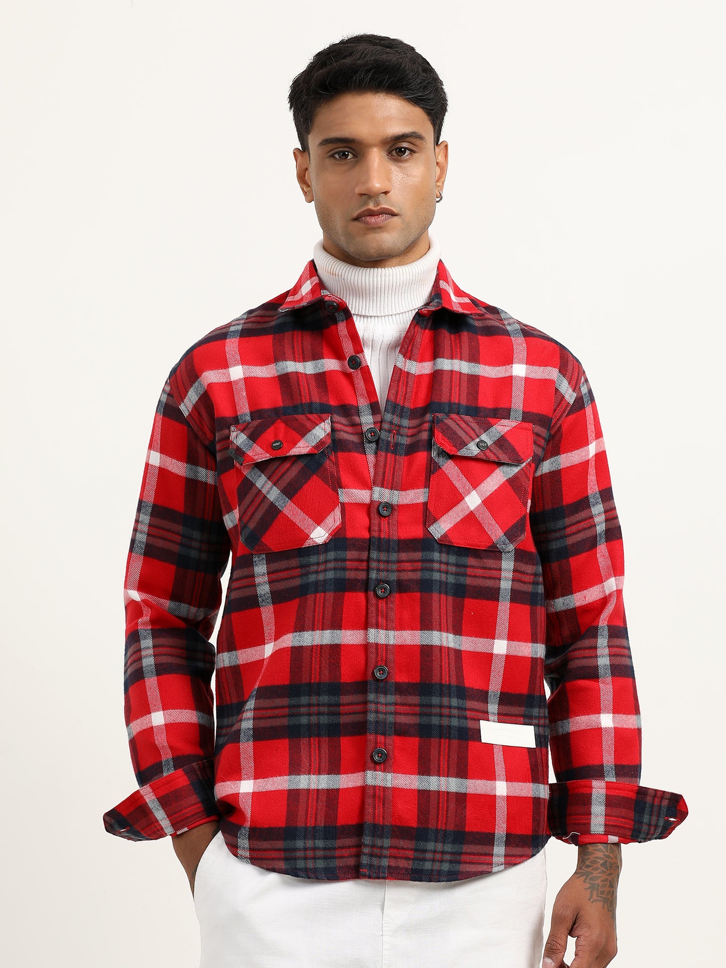 Red Brushed Twill Checked Best Shackets For Men