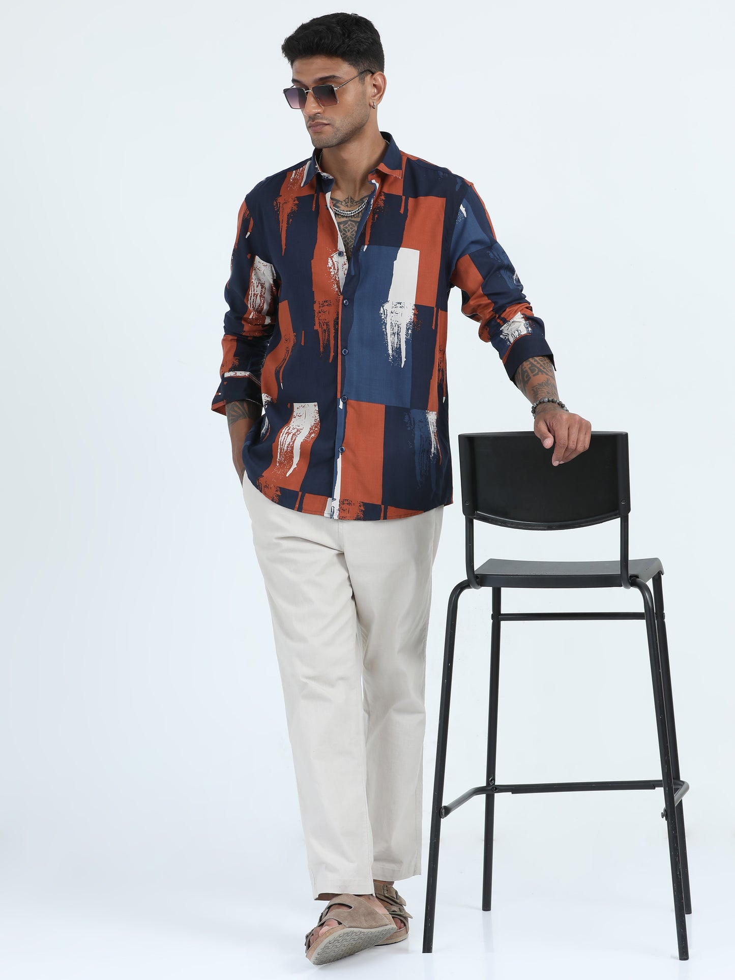 Rust Viscose Printed Shirt For Men