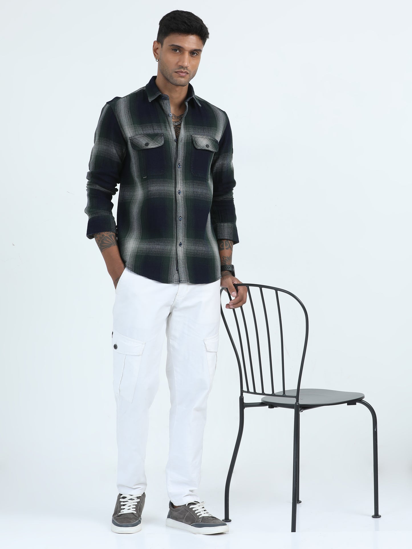 Haring Bane Indgo Green Men's Plaid Shirt