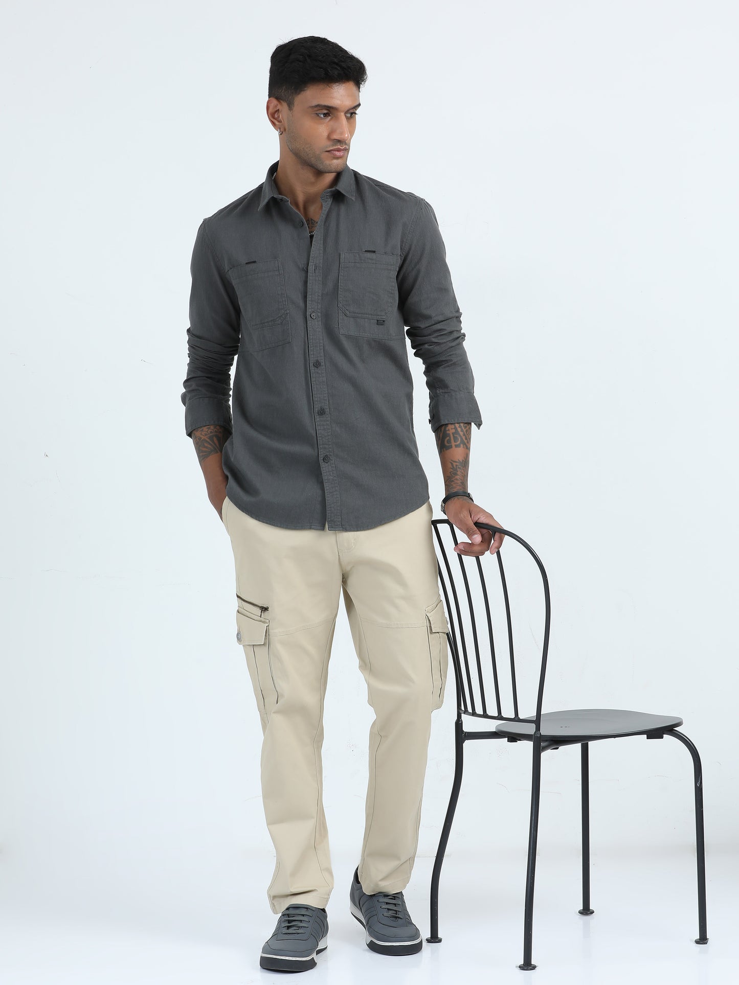 Casual Zebra Dobby Grey Shirt For Men
