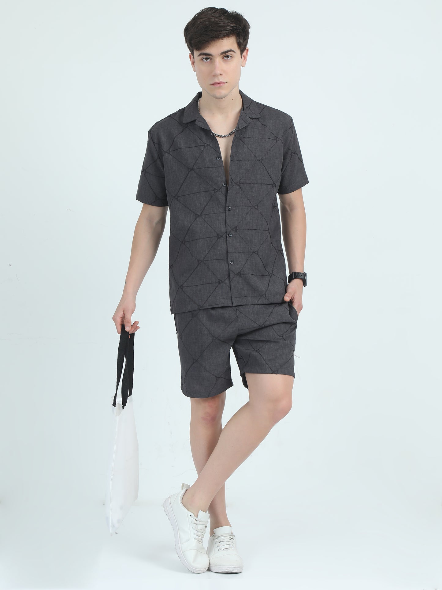 Poly Slub Grey Night Suit For Men