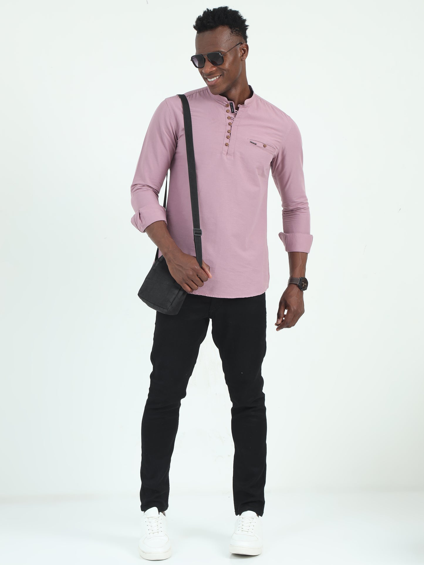 Dusty Cotton Straight Fit Lavender Kurta for Men