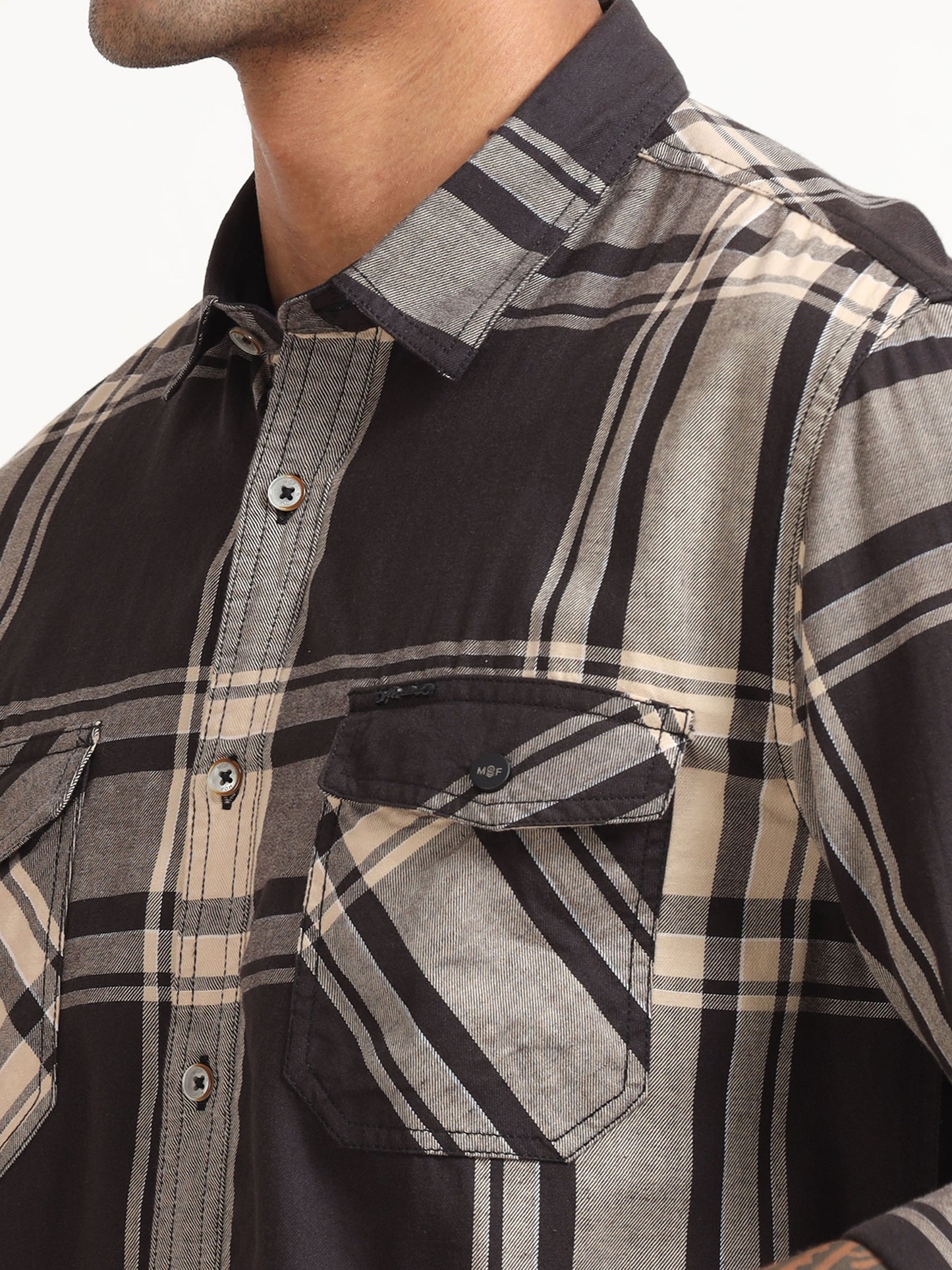 Twill Mens Checked Coffee Colour Formal Shirt
