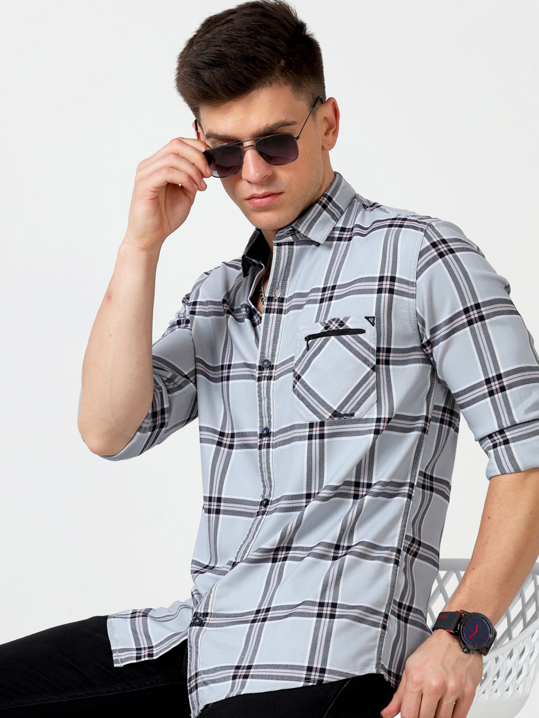 French Grey Check Shirt for Men at Great Price