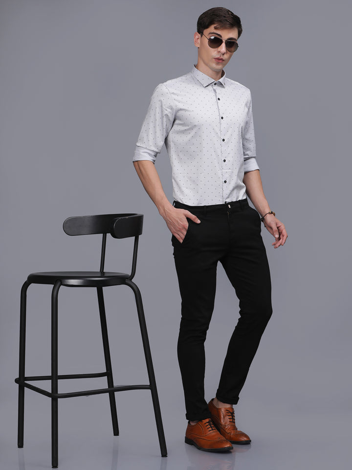 Grey lycra print slim fit shirt