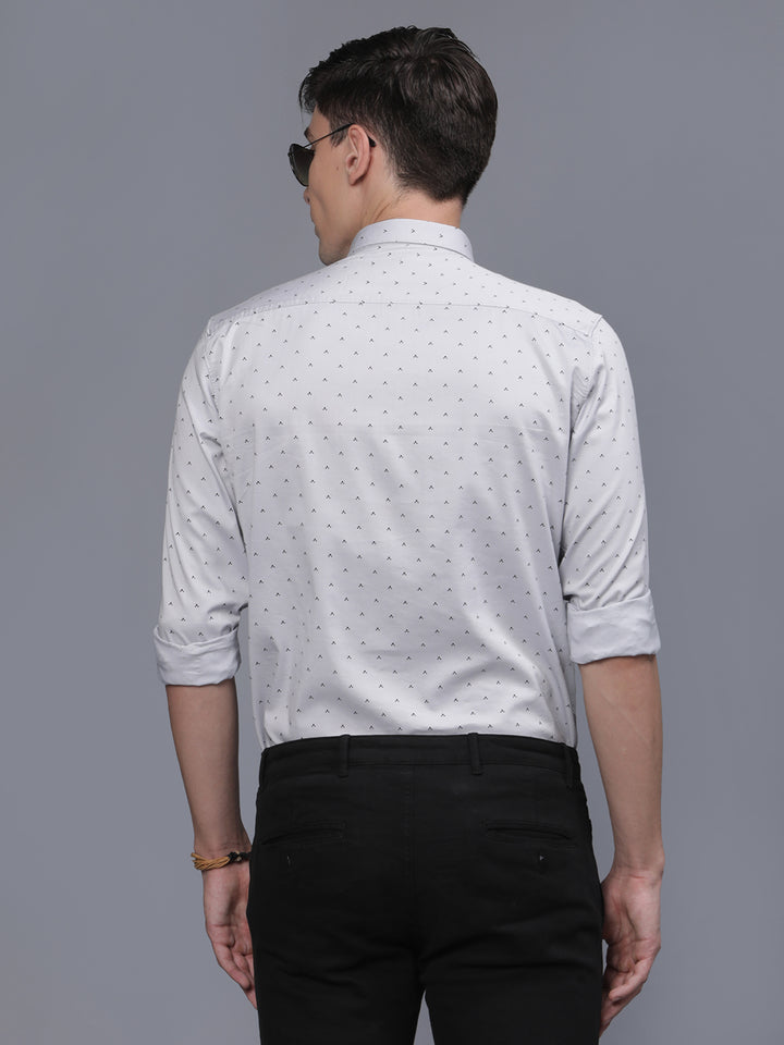 Grey lycra print slim fit shirt