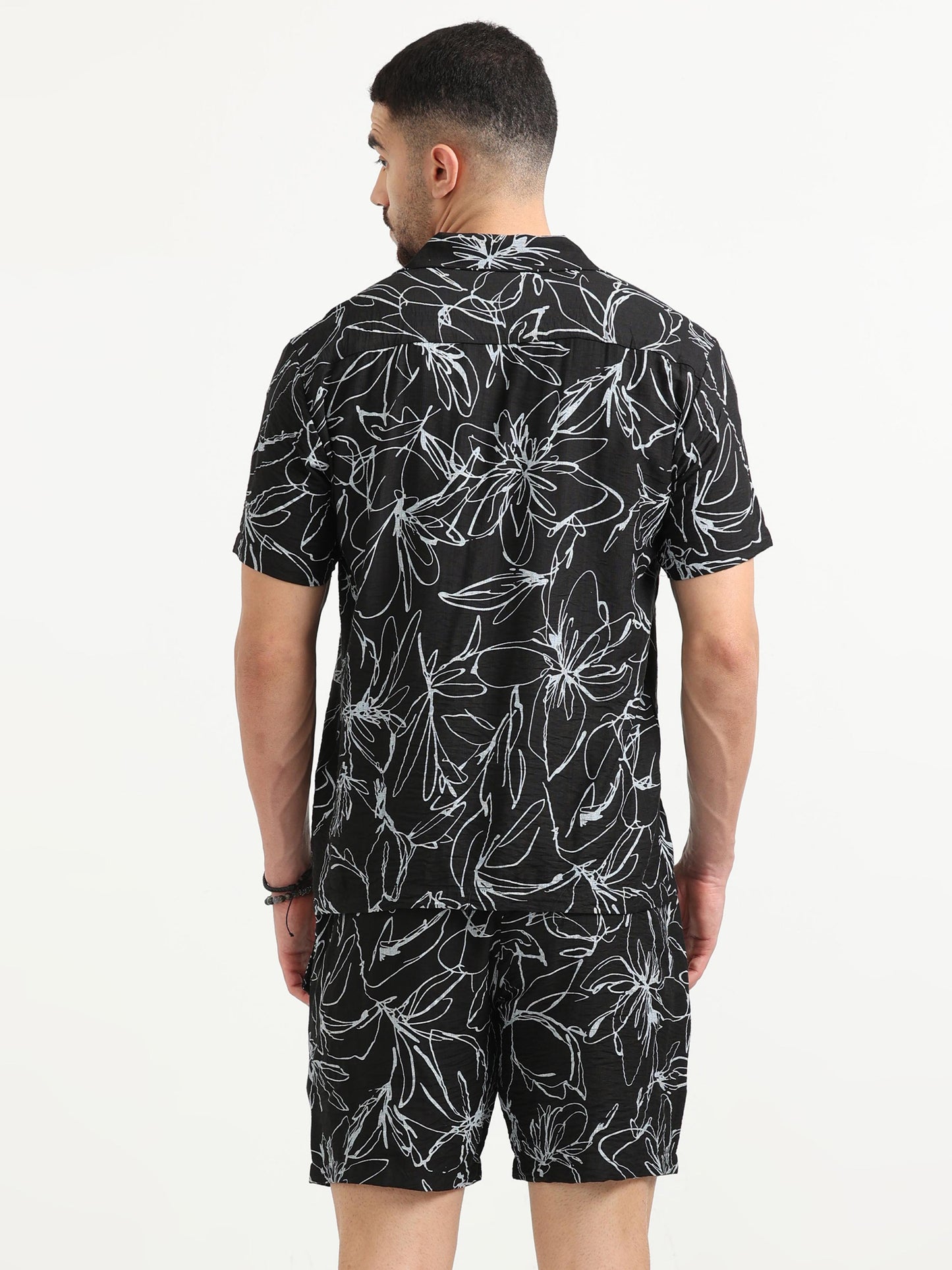 Black Nylon Abstract Print Viscose Co Ord Set for Men