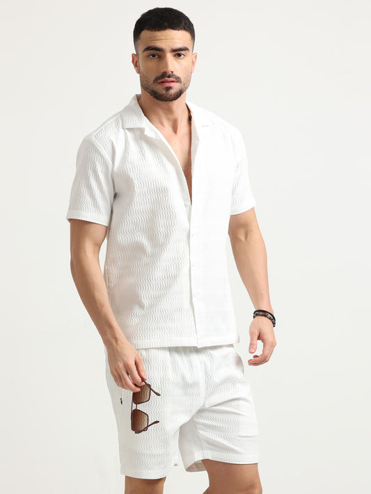 White Texture Waves Co-Ord Outfits for Men 