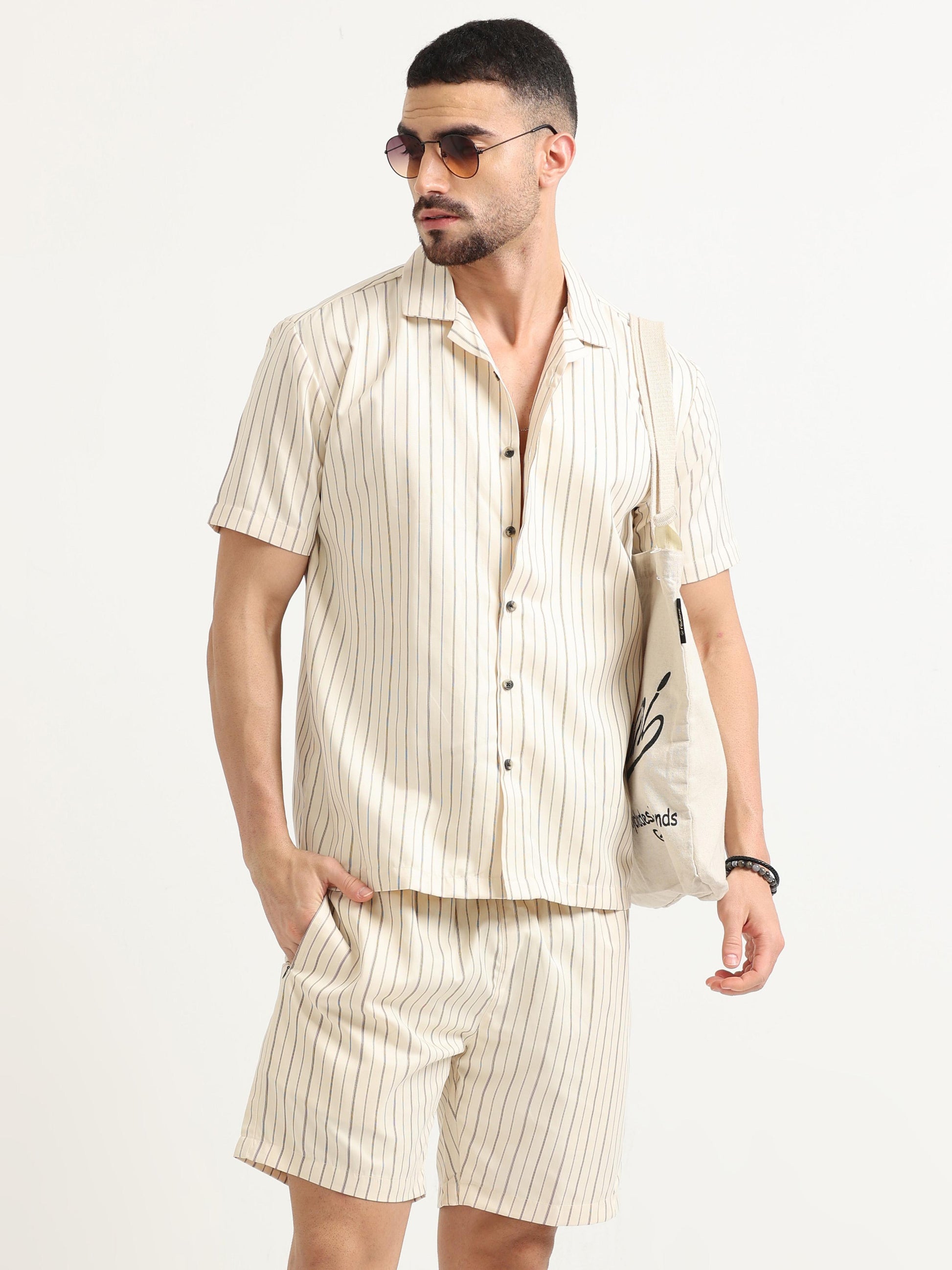 Cream Sweet Stripes Matching Sets for Men 