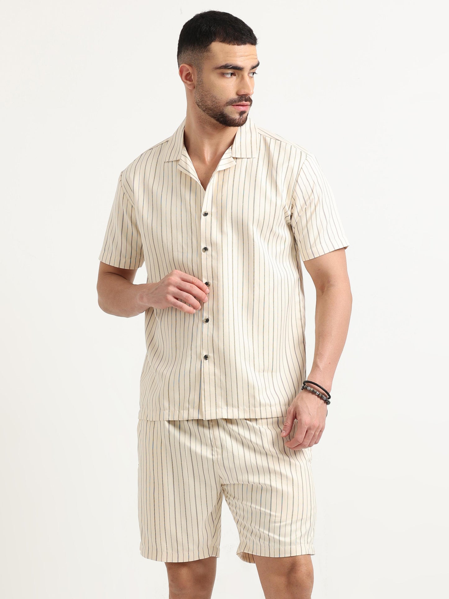 Cream Sweet Stripes Matching Sets for Men 