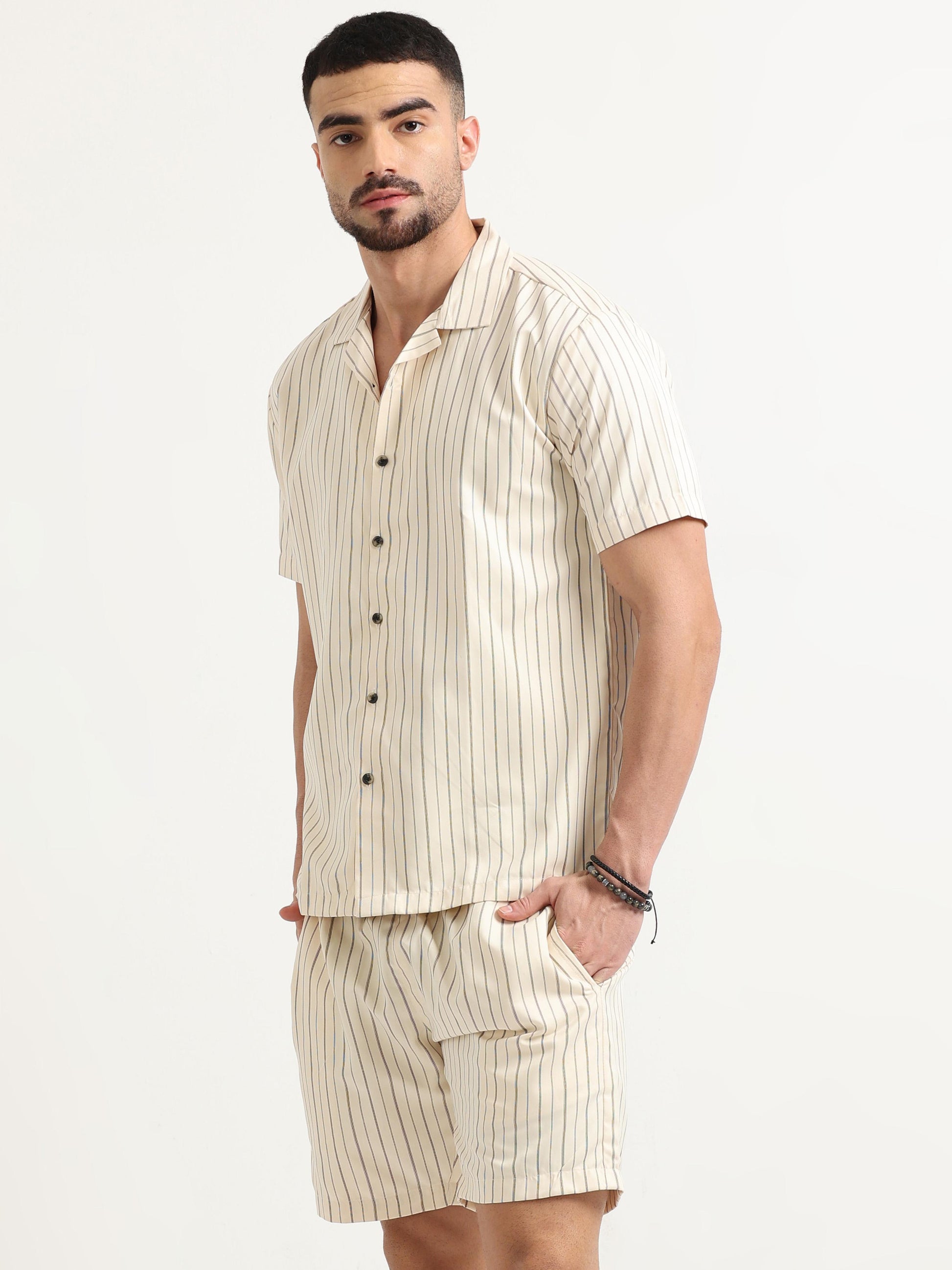 Cream Sweet Stripes Matching Sets for Men 