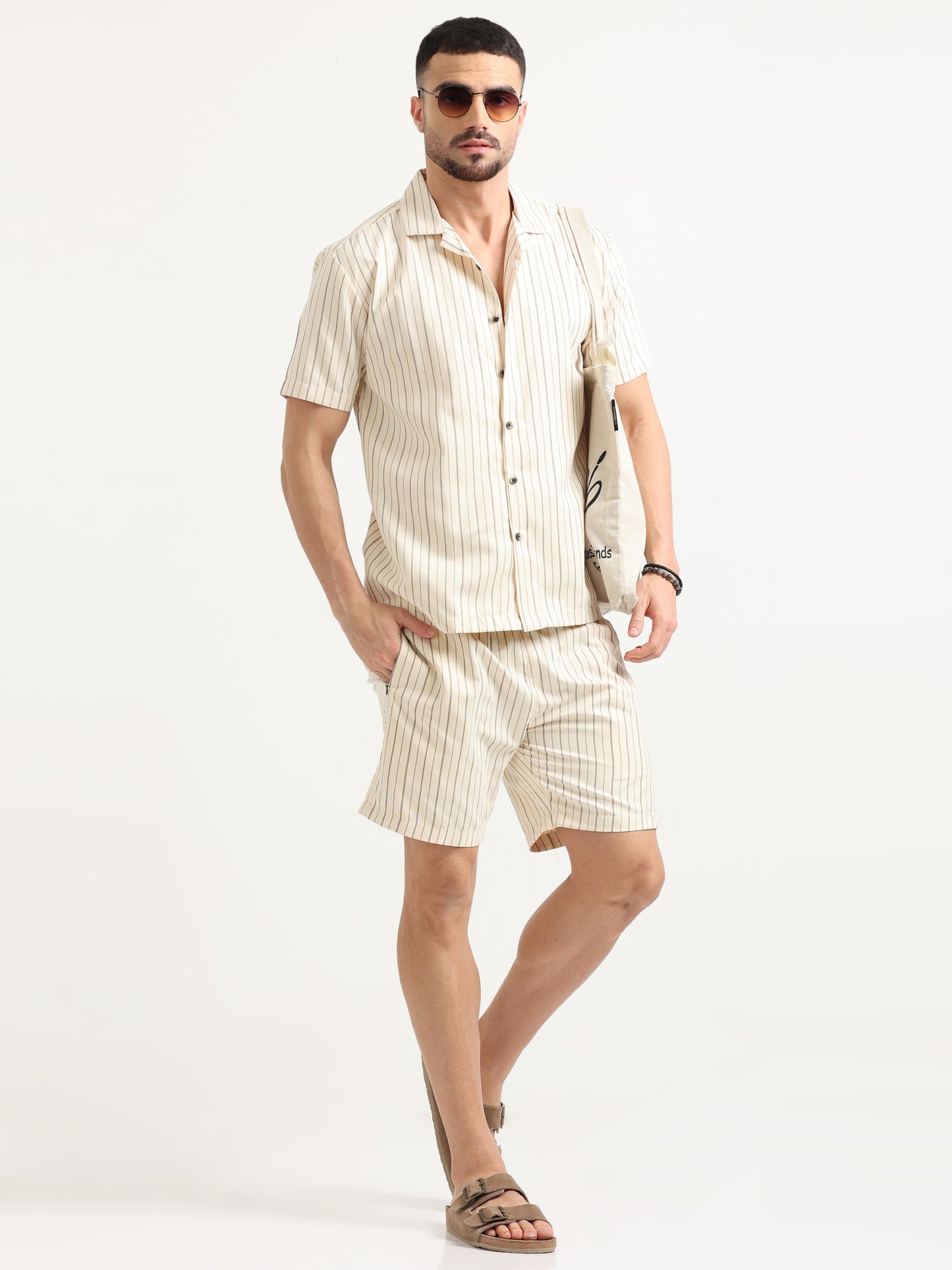 Cream Sweet Stripes Matching Sets for Men 