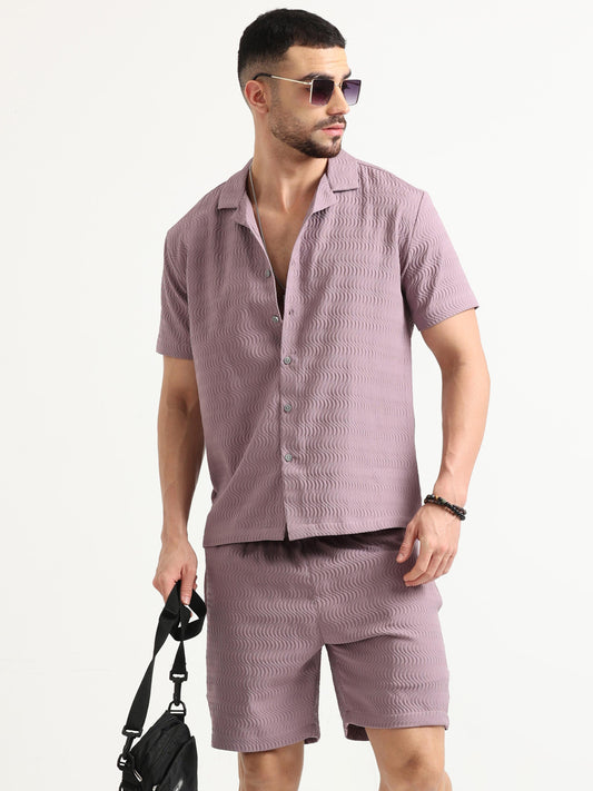 Purple Waves Dobbycasual Co-Ord Sets for Men 