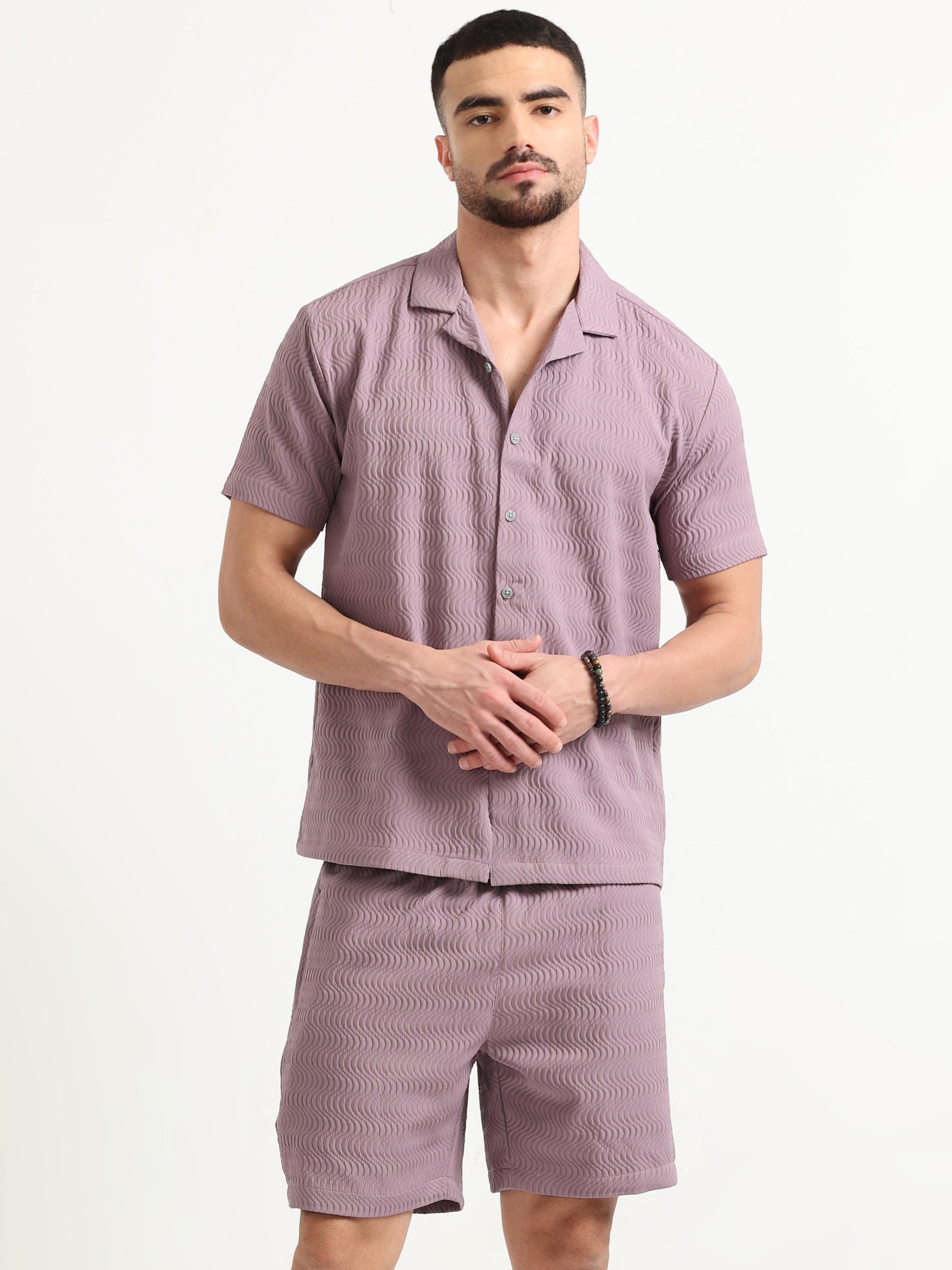 Purple Waves Dobbycasual Co-Ord Sets for Men 