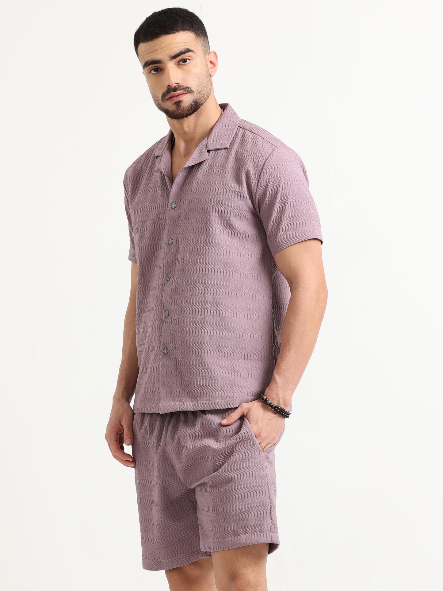 Purple Waves Dobbycasual Co-Ord Sets for Men 