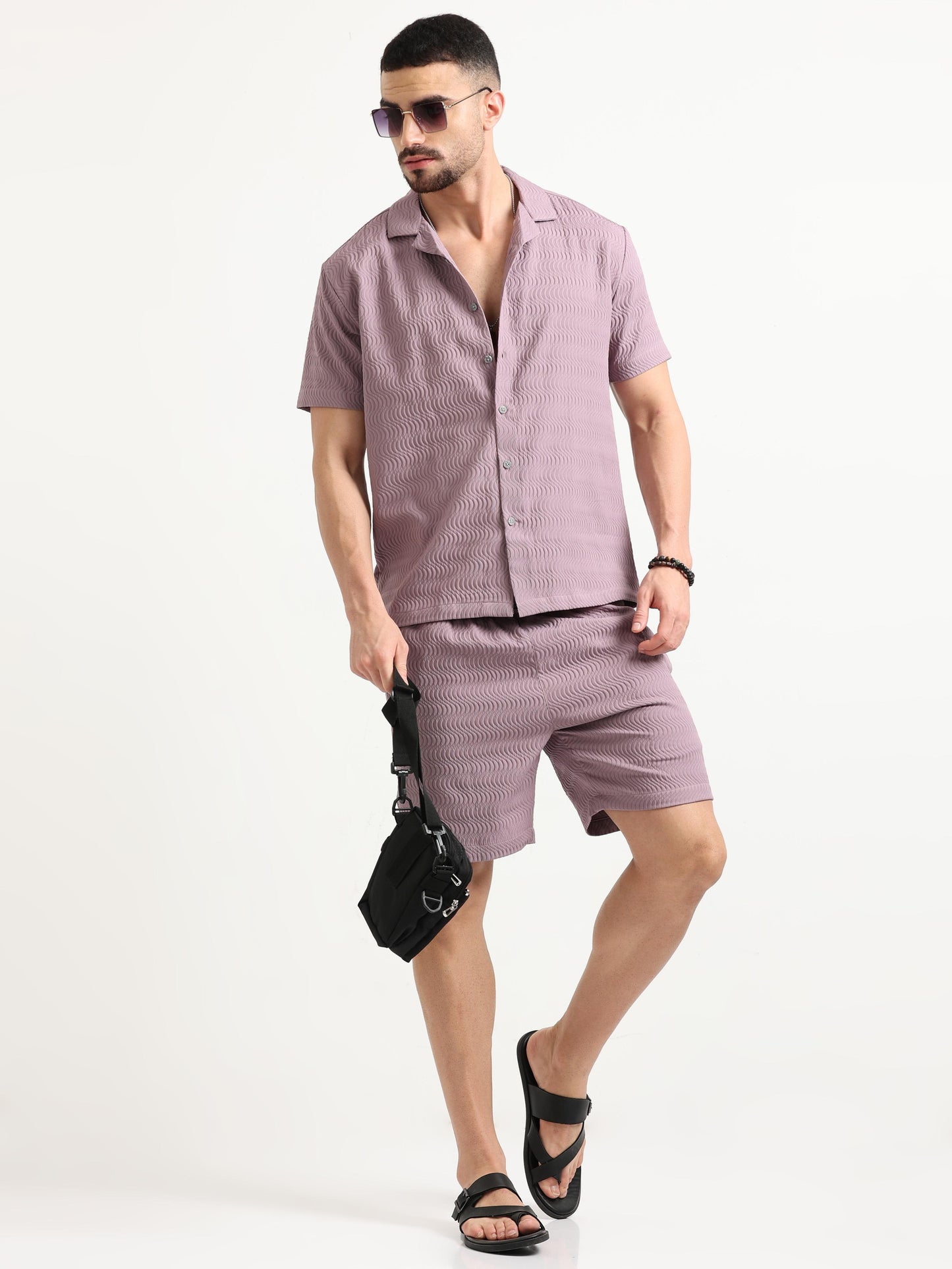 Purple Waves Dobbycasual Co-Ord Sets for Men 