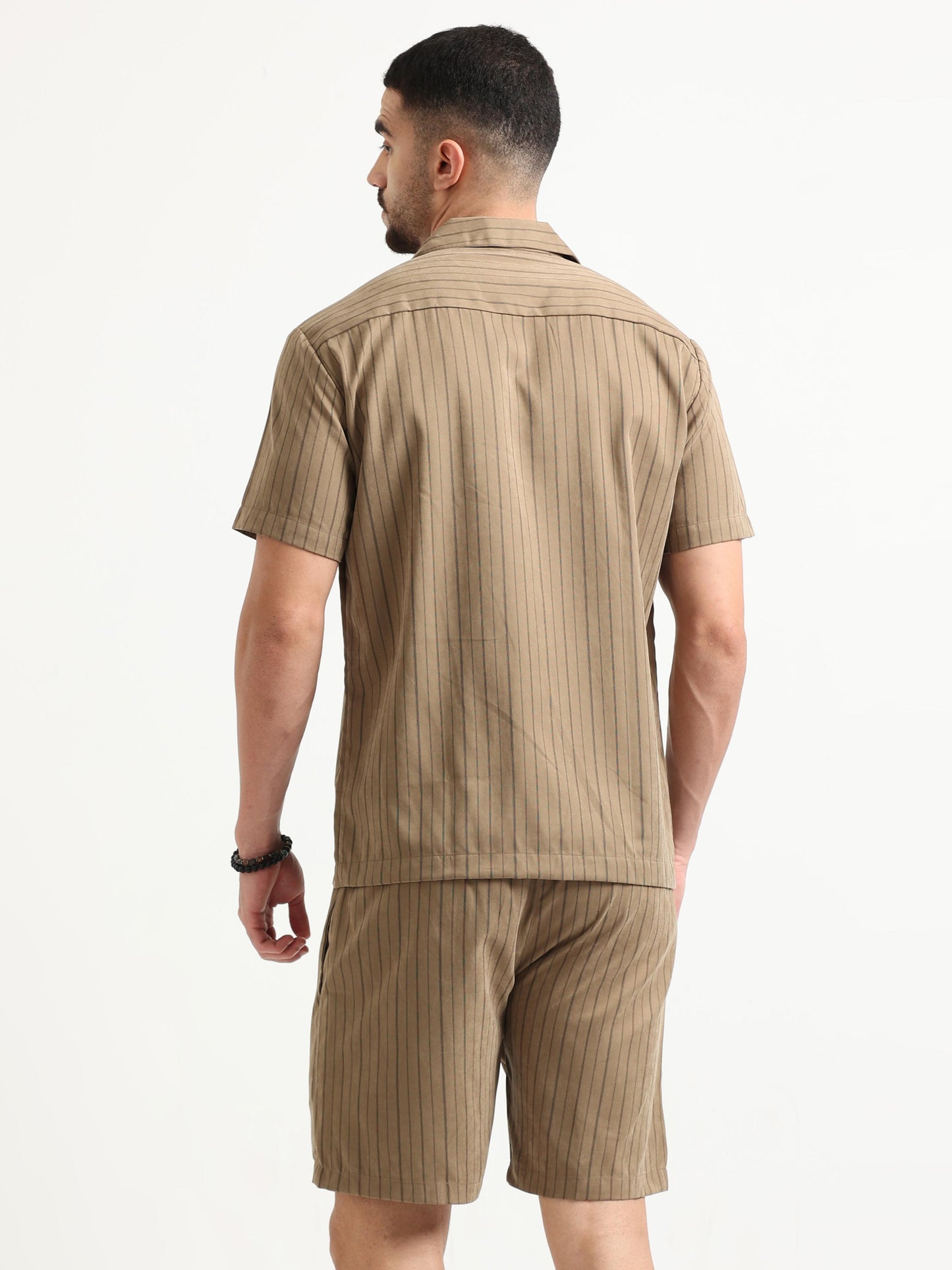 Khaki Coastal Lines Men’s Co-Ord Shorts Set 