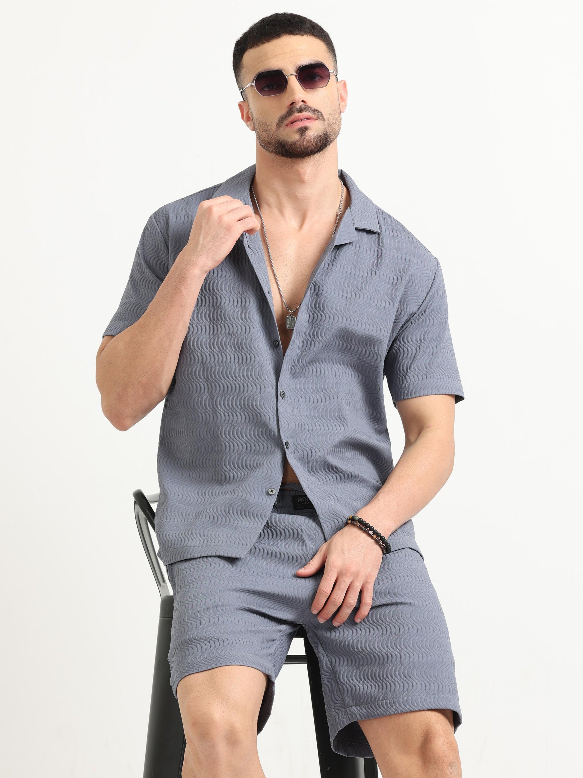 Grey Linear Waves Grey Co-Ord Set Men's 