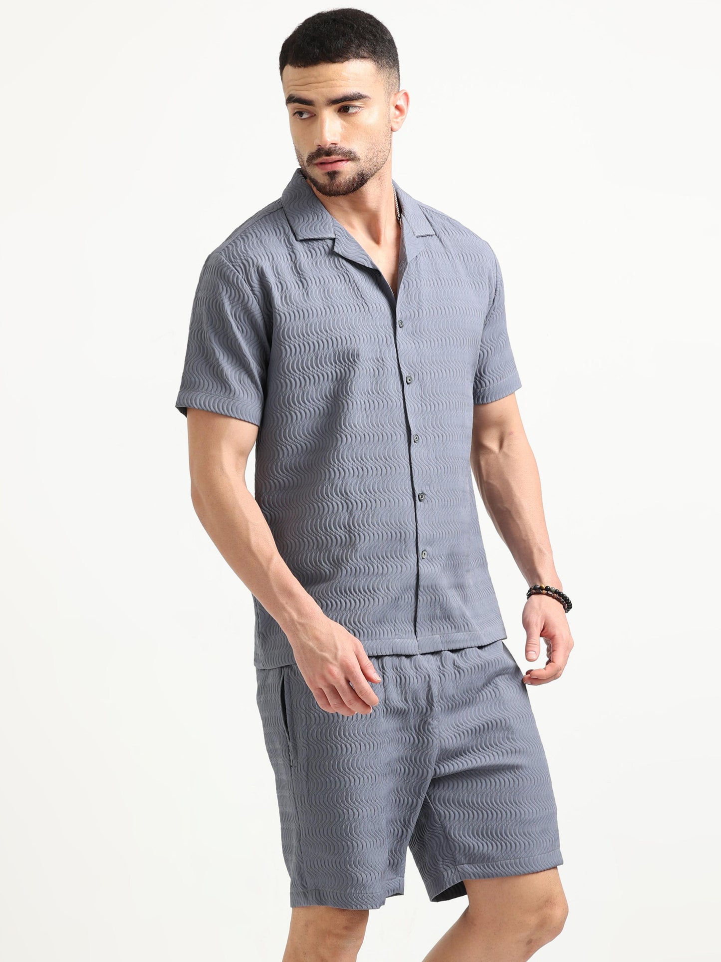 Grey Linear Waves Grey Co-Ord Set Men's 