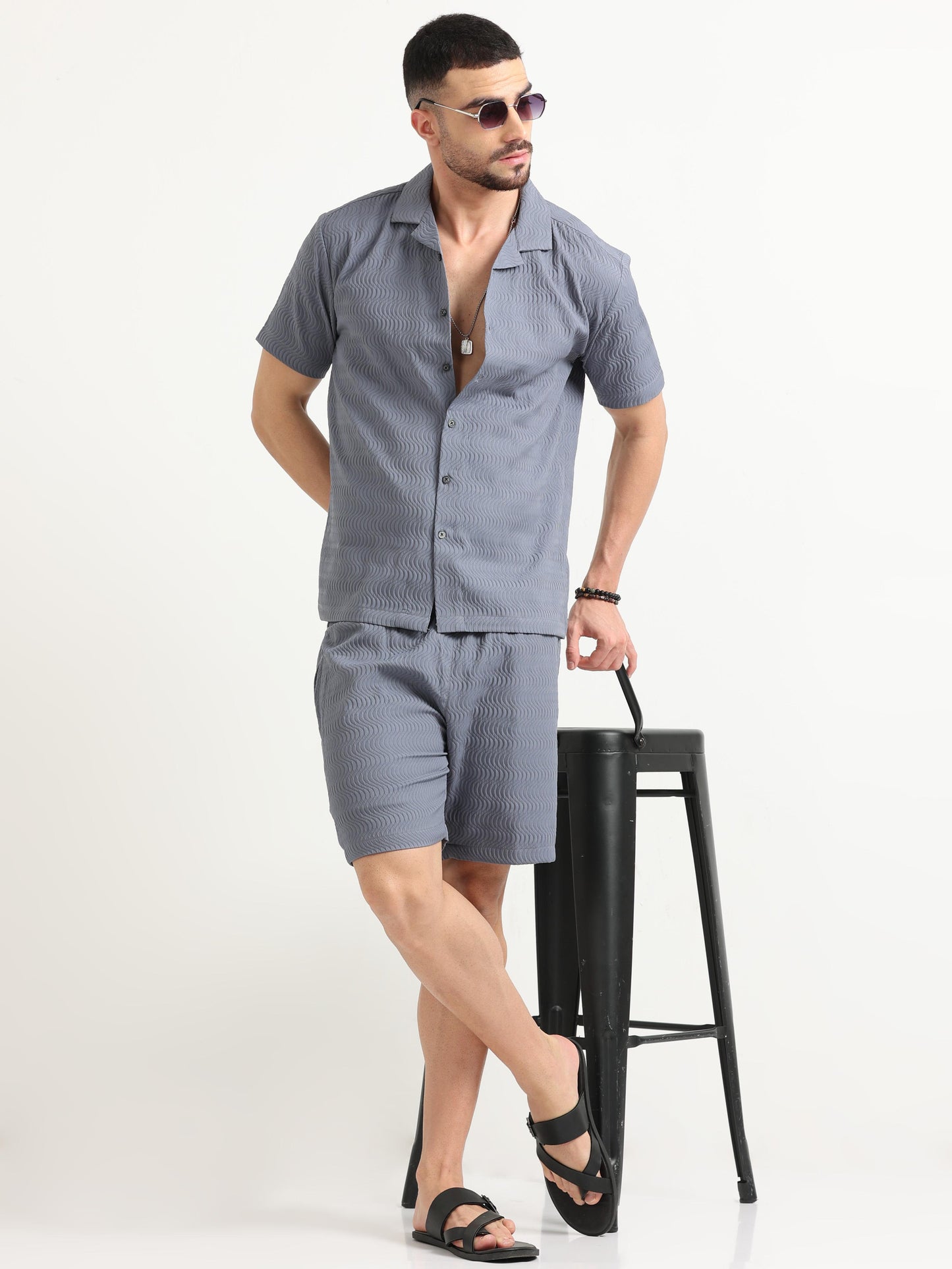 Grey Linear Waves Grey Co-Ord Set Men's 