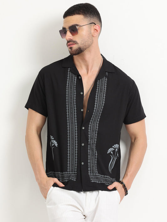  Black Printed Half Sleeve Shirt For Men