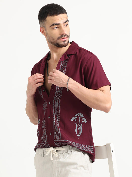 Maroon Printed Shirt Men 