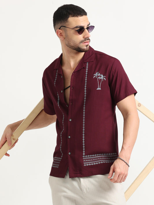 Half Sleeve Maroon Colour Printed Shirt for Men