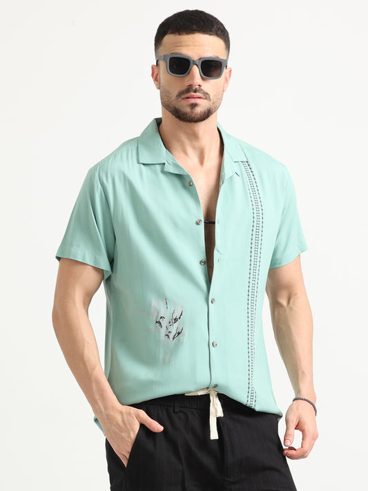 Cotton Green Printed Shirt for Men 