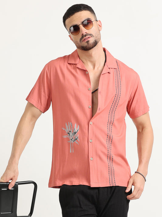 Peach Cotton Viscose Printed Shirt for men 