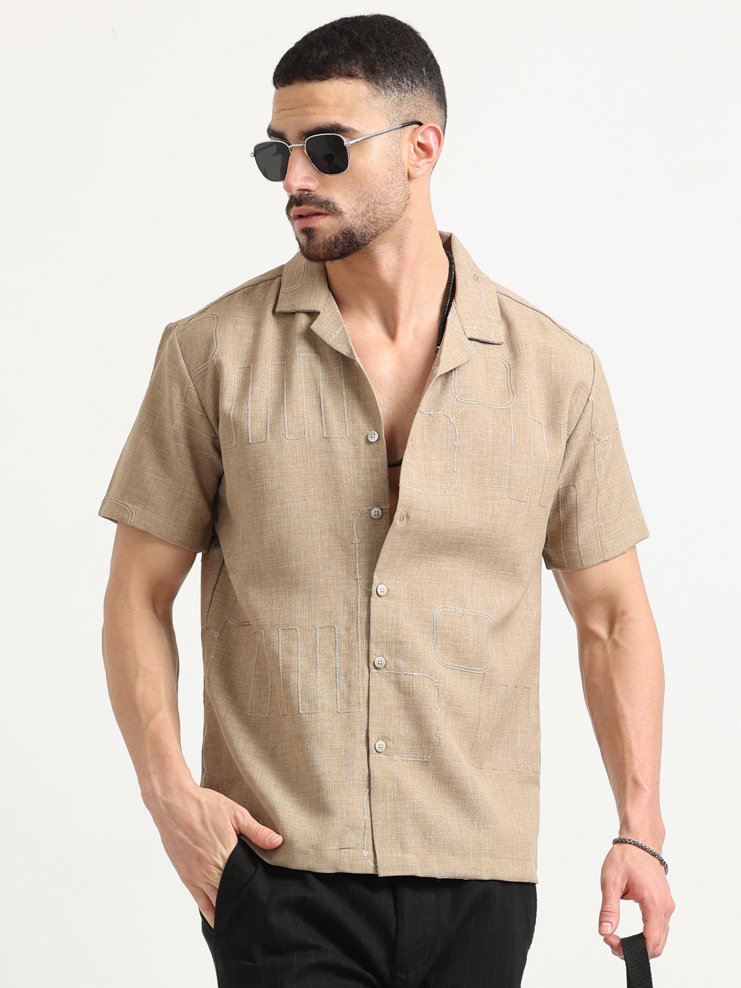 Cuban Collared Khaki Colour Shirt for Men